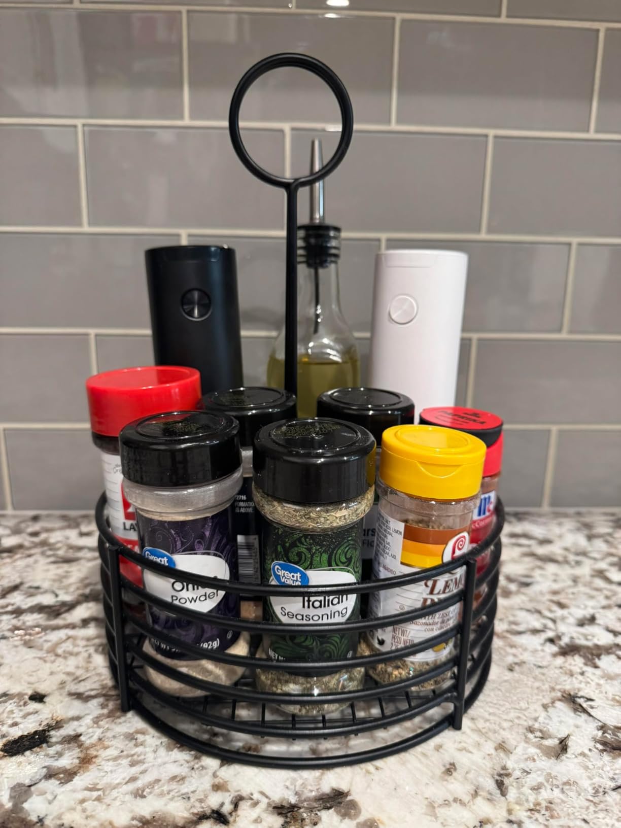 G.E.T. 4-31860 Black Round Stainless Steel Condiment Caddy Iron Teflon Coated Table Caddies Collection customer photo 2