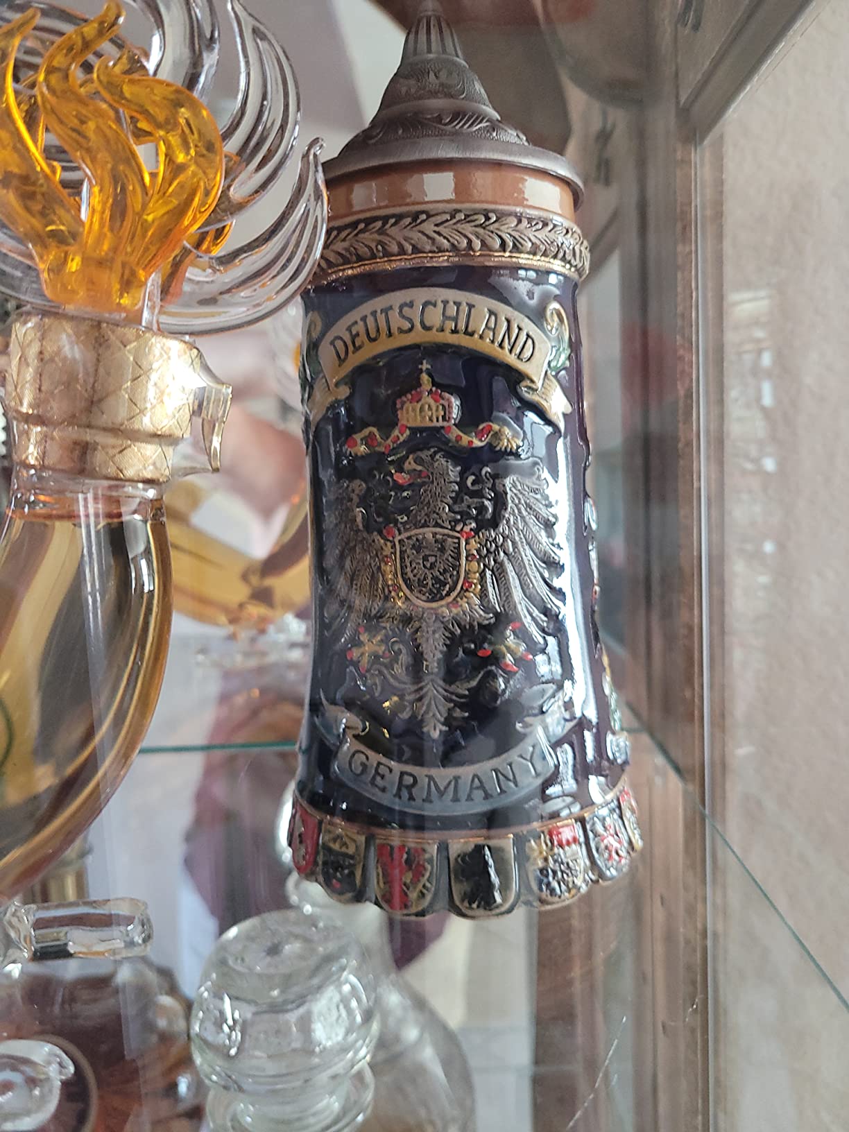 HAUCOZE German Beer Stein Mug Viking Tankard Pewter Lid Coats of Arms Gifts for Men Father 0.6L customer photo 2