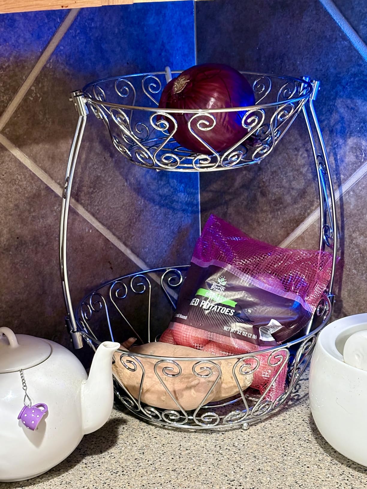 Simple Houseware 2-Tier Countertop Fruit Basket Bowl Storage, Bronze customer photo 2