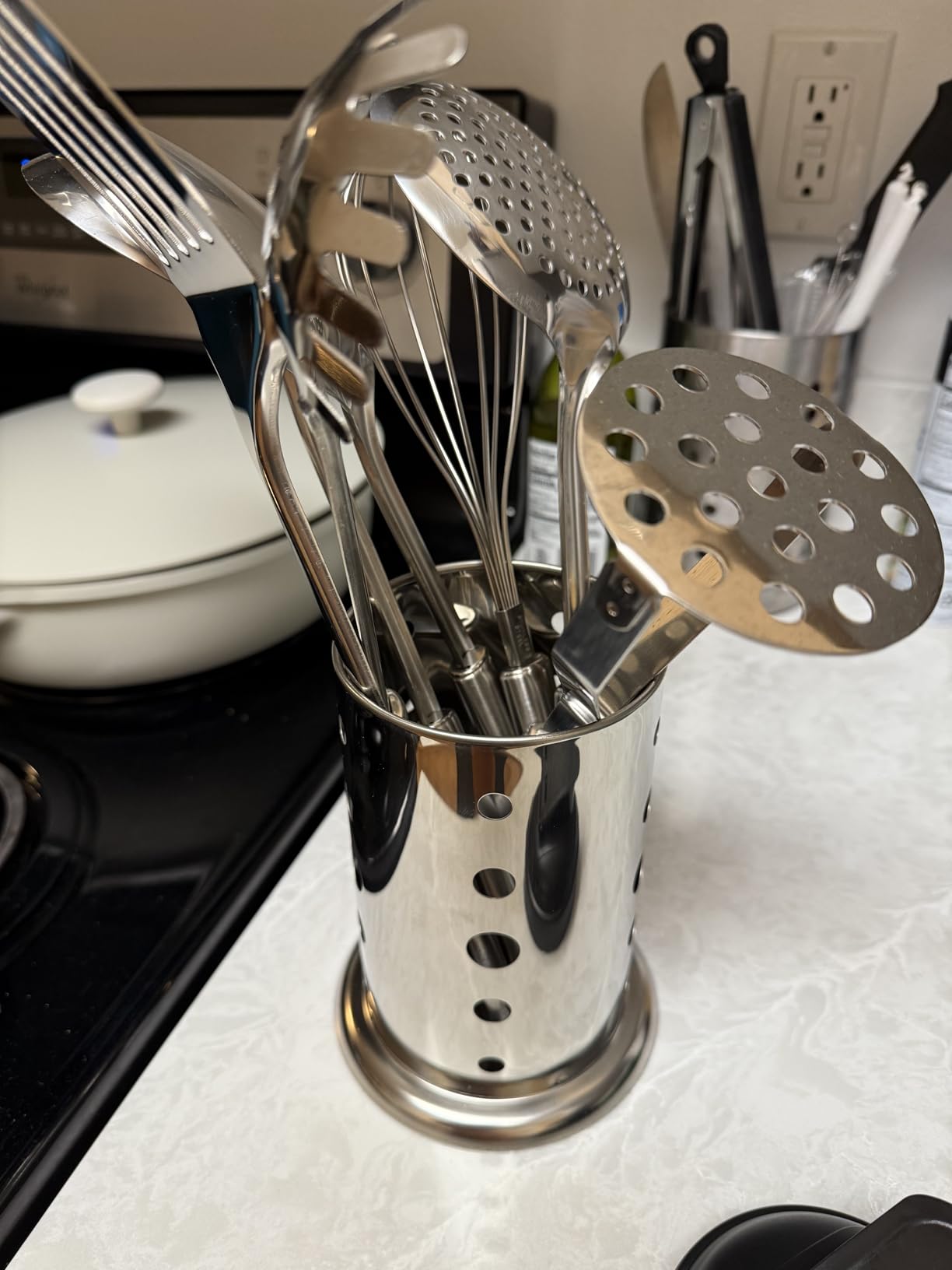 Berglander Cooking Utensil Set 8 Piece, Stainless Steel Kitchen Tool Set with Stand, Cooking Utensils, Slotted Turner, Ladle, Skimmer, Serving Spoon, Pasta Server, Potato Masher, Egg Whisk customer photo 1