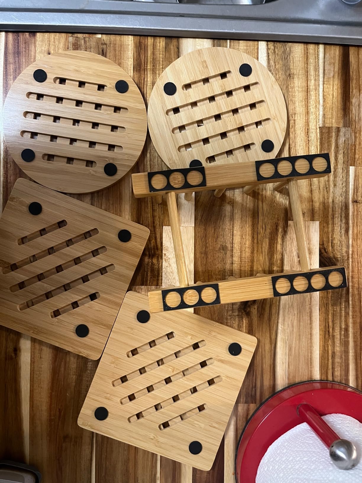 Bamboo Trivet Kitchen Bamboo Hot Pads Trivet Natural Bamboo Trivet Mat Set - 2 Square 2 Roundness 1 Storage Rack customer photo 1