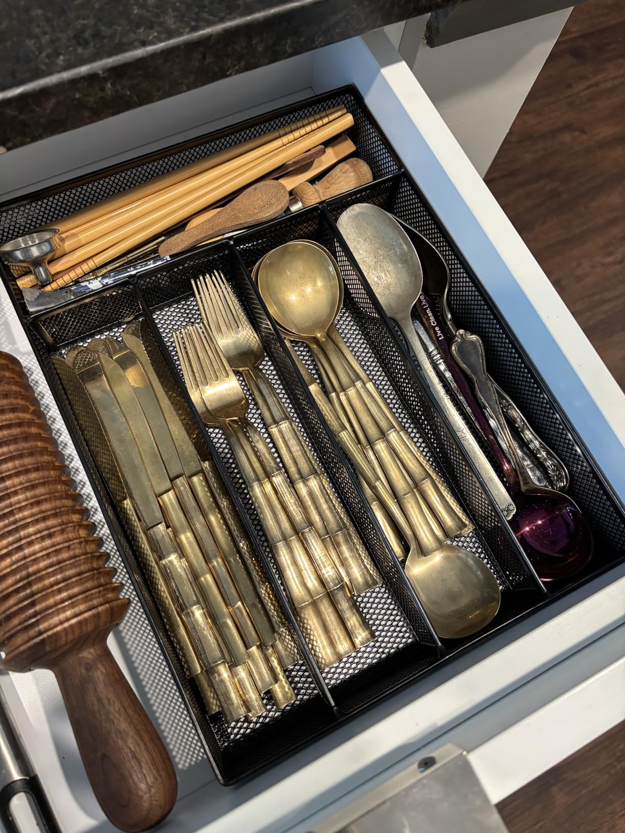 JANE EYRE Drawer Organizer, Cutlery Tray Silverware Flatware Storage Divider for Kitchen, Mesh Wire with Non-slip Foam Feet, 5 Component, Silver customer photo 1
