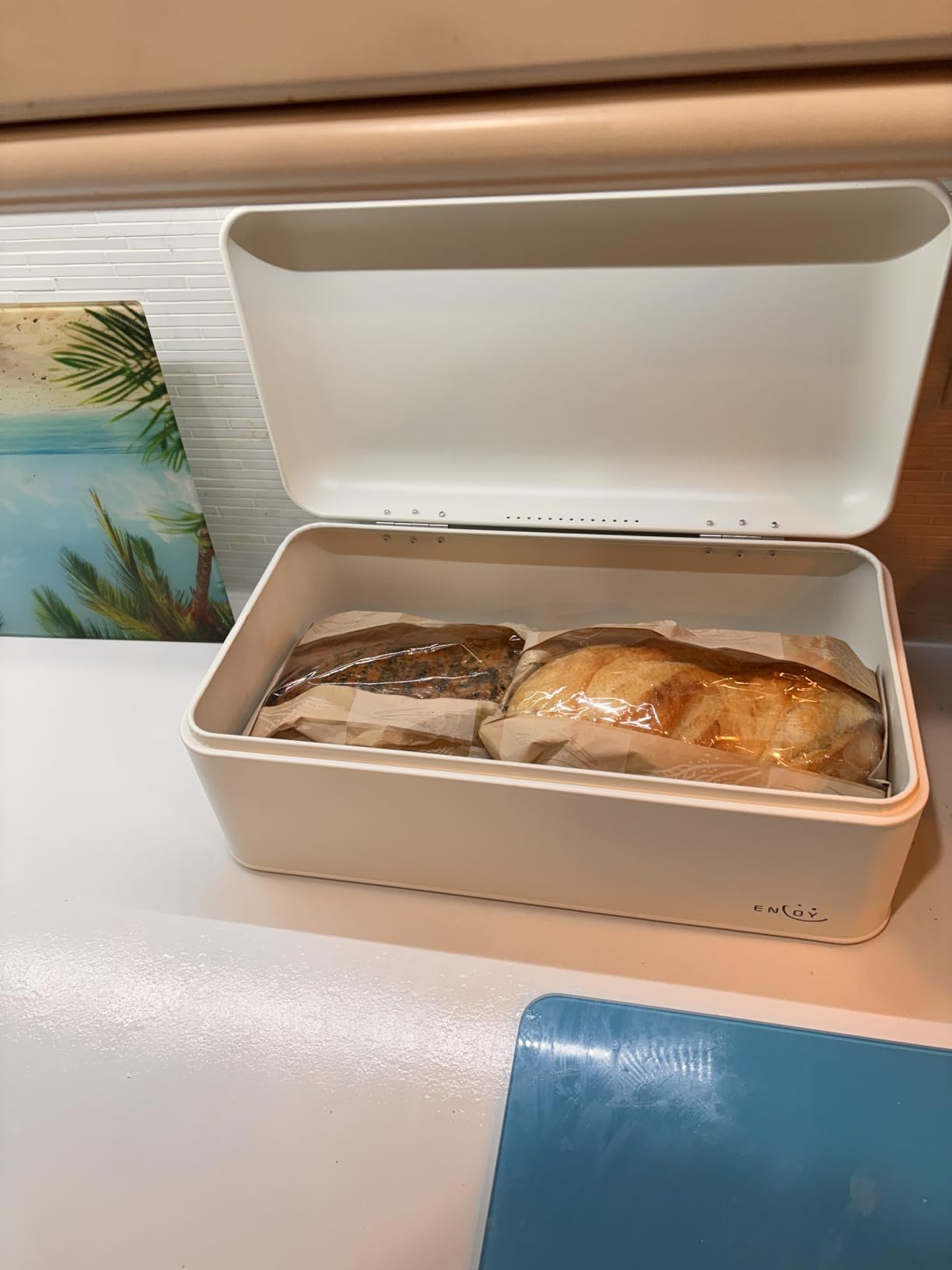 ENLOY Bread Box for Kitchen Counter, Stainless Steel Roll Top Bread Bin, Sliver Bread Storage Holder with Lid, Large Capacity Bread Keeper, 17 x 11 x 7 Inches customer photo 2