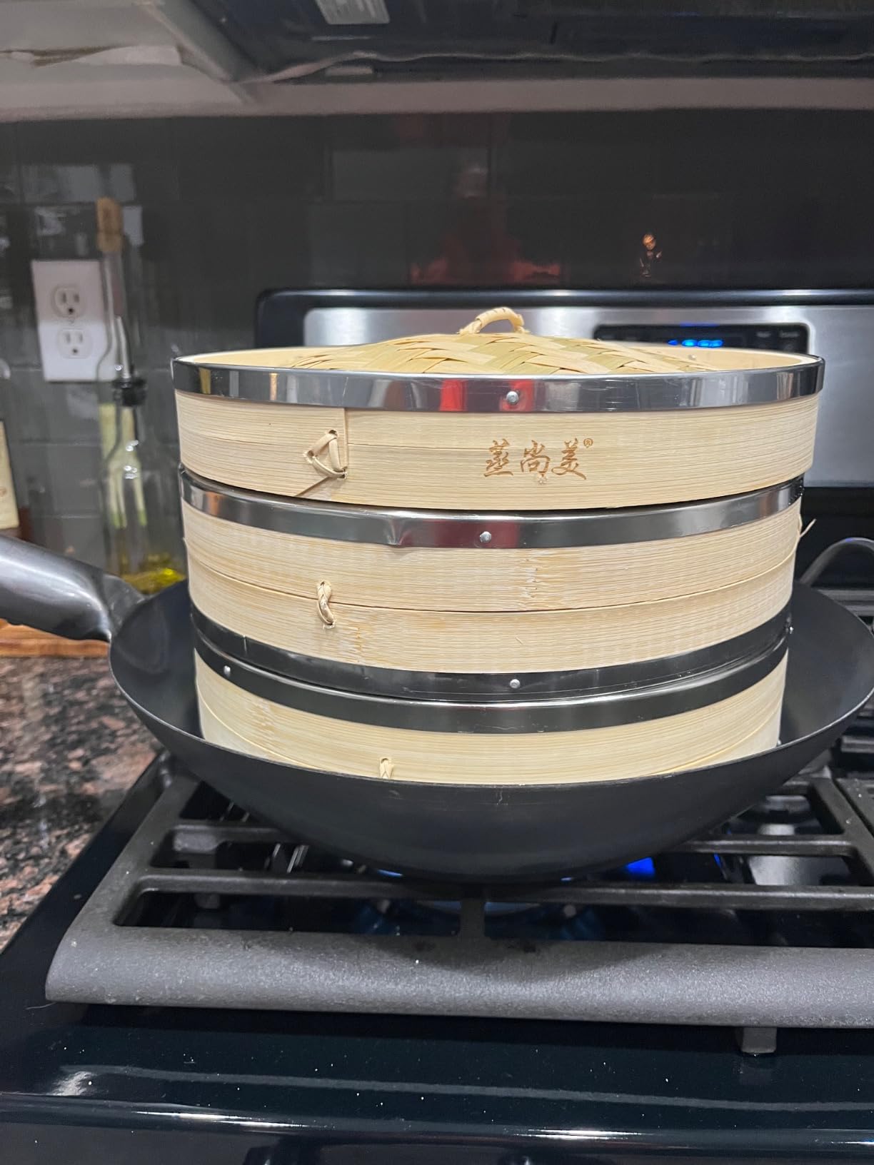 3 Tier Kitchen Bamboo Steamer with Double Stainless Steel Banding for Asian Cooking Buns Dumplings Vegetables Fish Rice customer photo 2