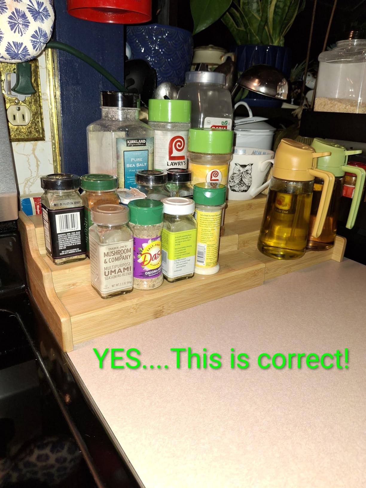 Spice Rack Kitchen Cabinet Organizer- 3 Tier Bamboo Expandable Display Shelf customer photo 1