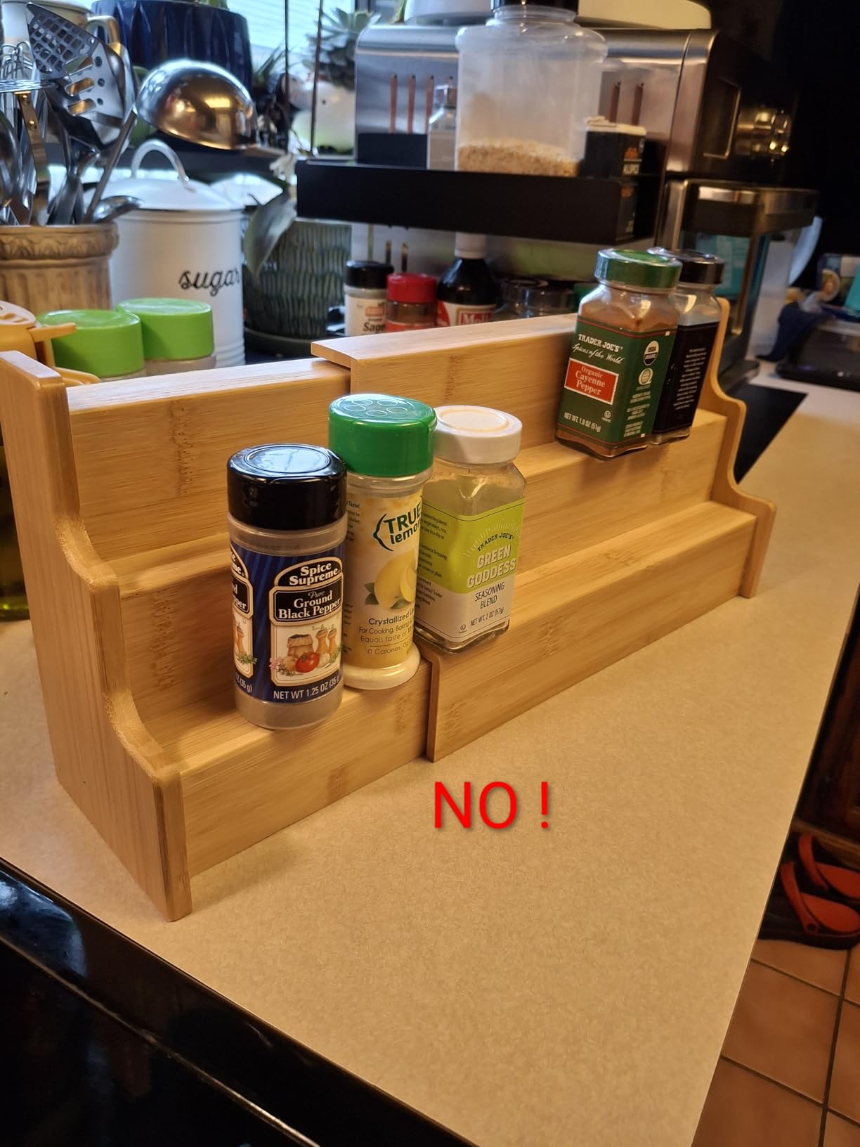 Spice Rack Kitchen Cabinet Organizer- 3 Tier Bamboo Expandable Display Shelf customer photo 2
