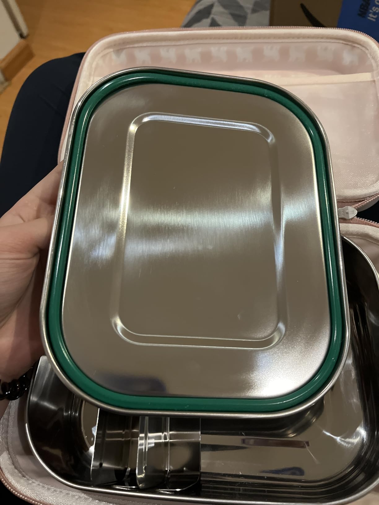 Blockhütte Stainless Steel Lunch Box for Adults I 47oz I Bento Box 3 Compartments with free Sealing, Leak-Proof Container, Metal Lunchbox for Travel, Work, Eco-Friendly Meal Storage Solution customer photo 2