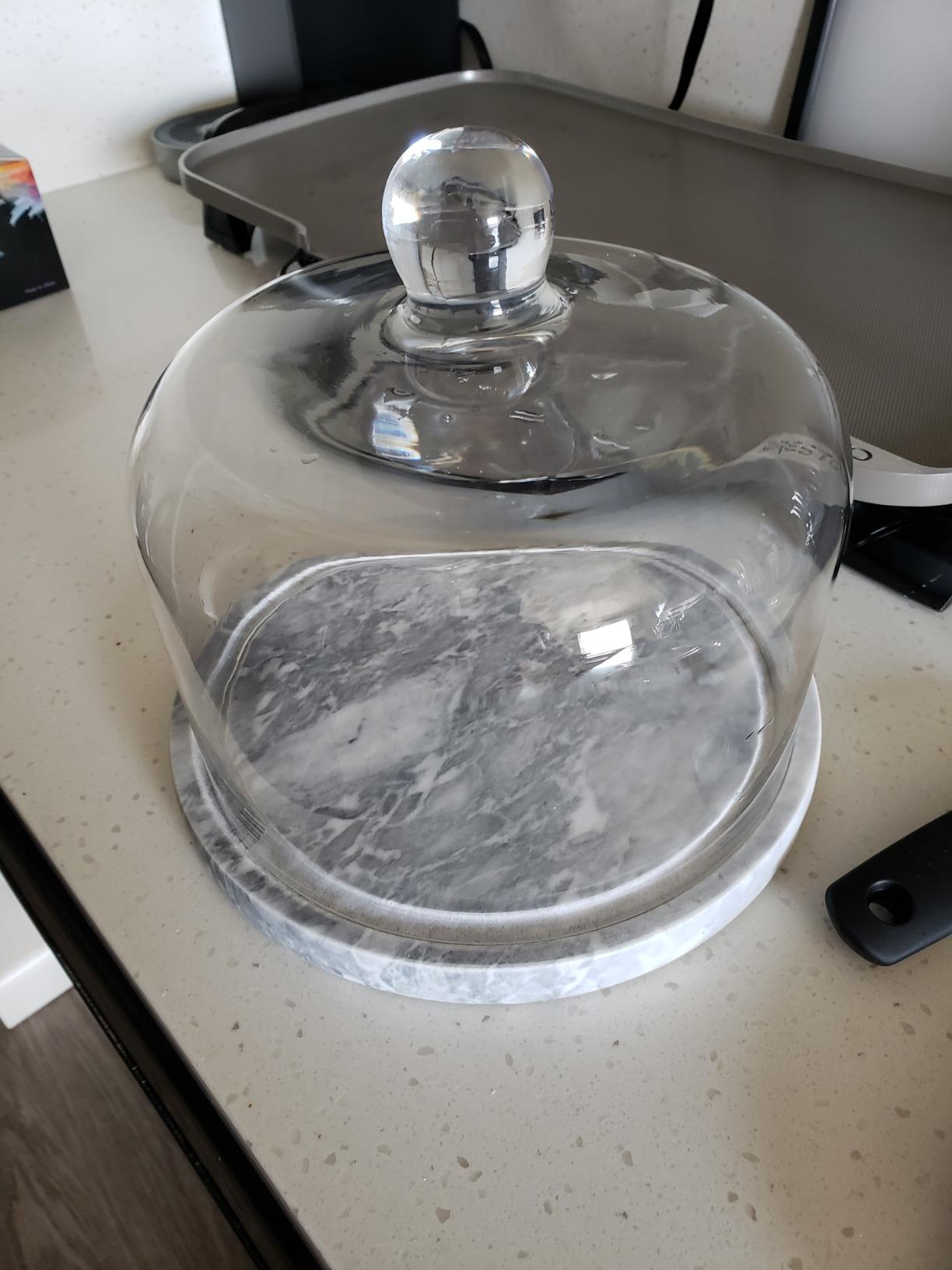 Flexzion Marble Cheese Holder Cake Stand with Lid Glass Cover 8.7 Inches customer photo 1