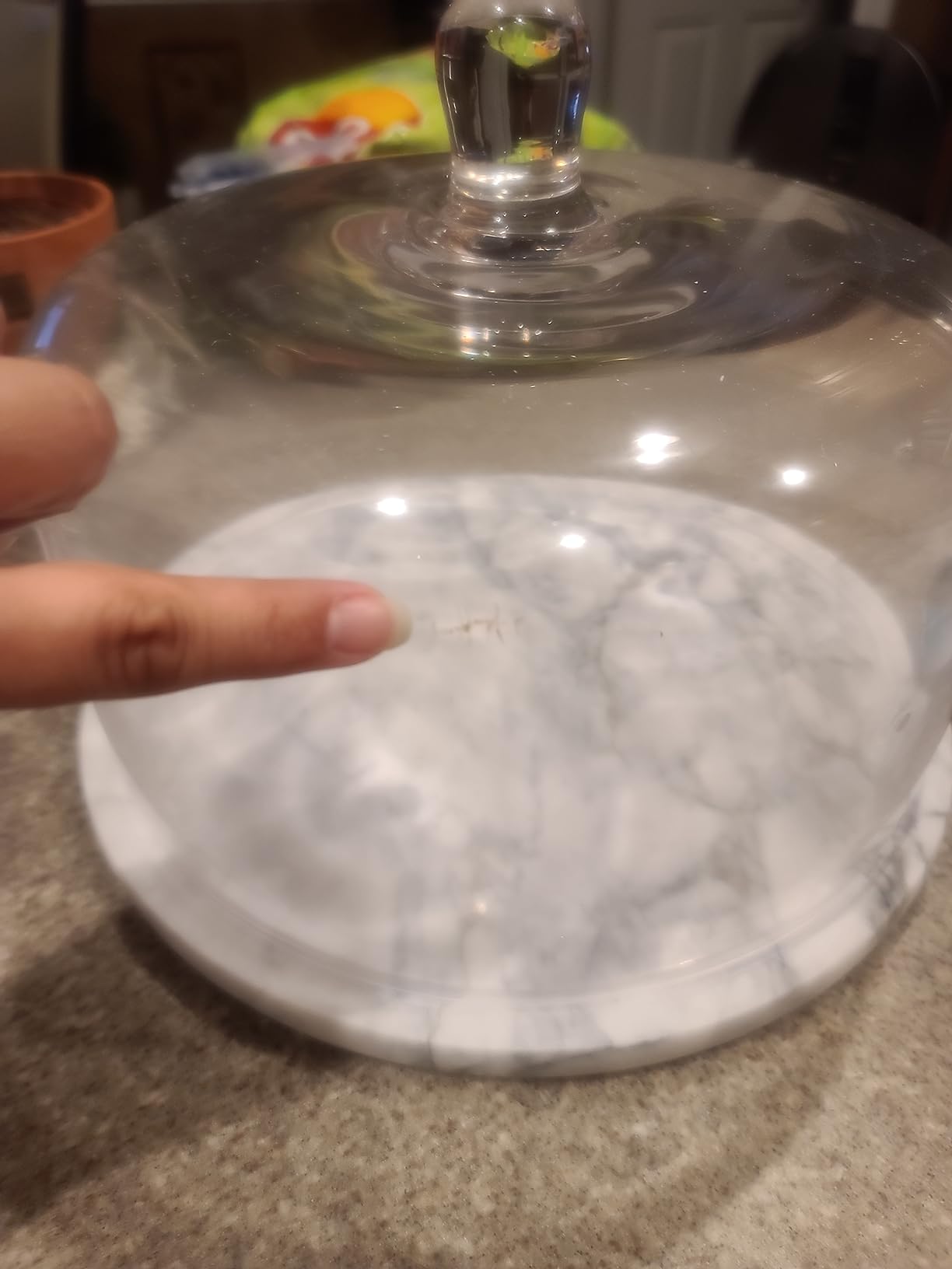 Flexzion Marble Cheese Holder Cake Stand with Lid Glass Cover 8.7 Inches customer photo 2