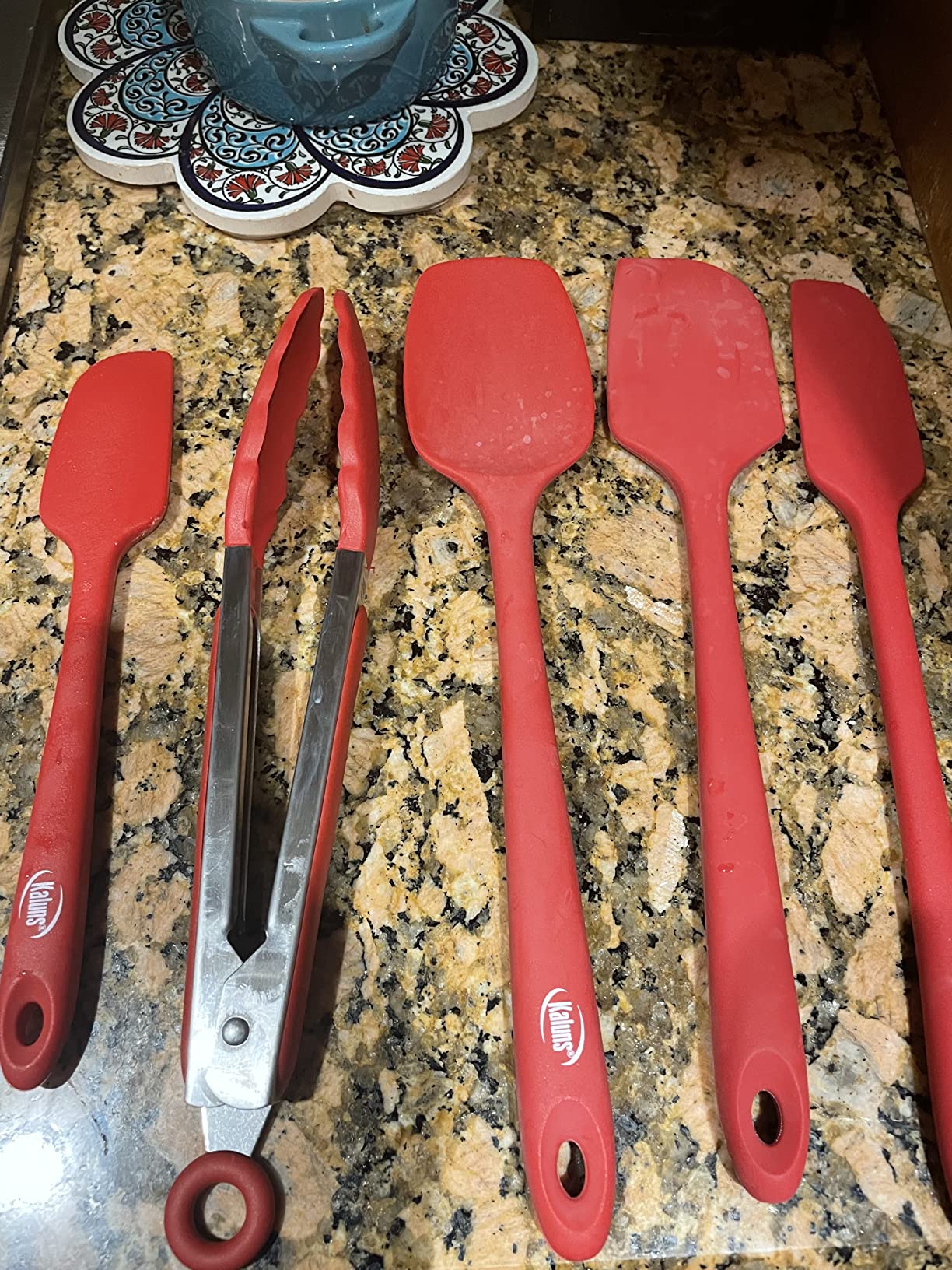 Kaluns Silicone Spatula Set, 4 Rubber Spatulas 600°F Heat Resistant, Nonstick Seamless Design with Stainless Steel Core, Dishwasher Safe, BPA free, Bonus Tongs Included customer photo 2