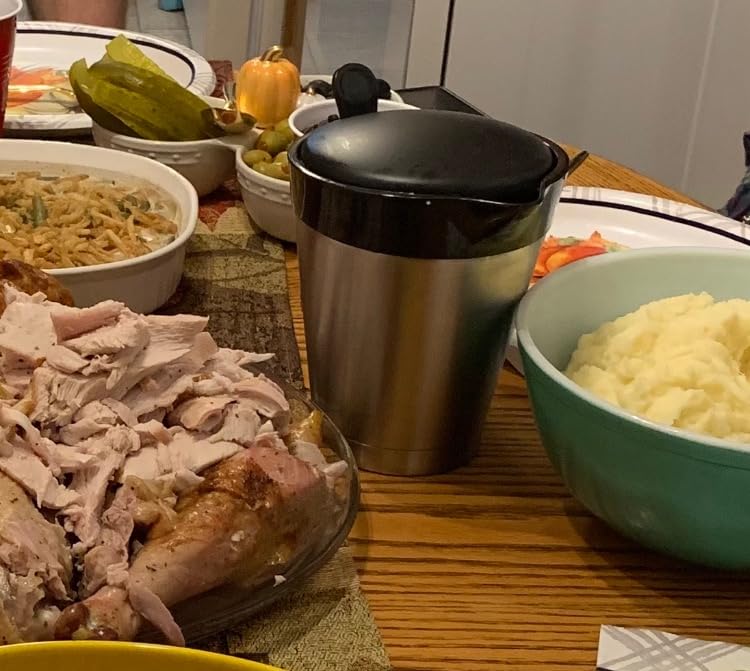 Rorence Stainless Steel Double Insulated Gravy Boat Sauce Jug with Hinged Lid for Thanksgiving Dinner - 32 Oz customer photo 1