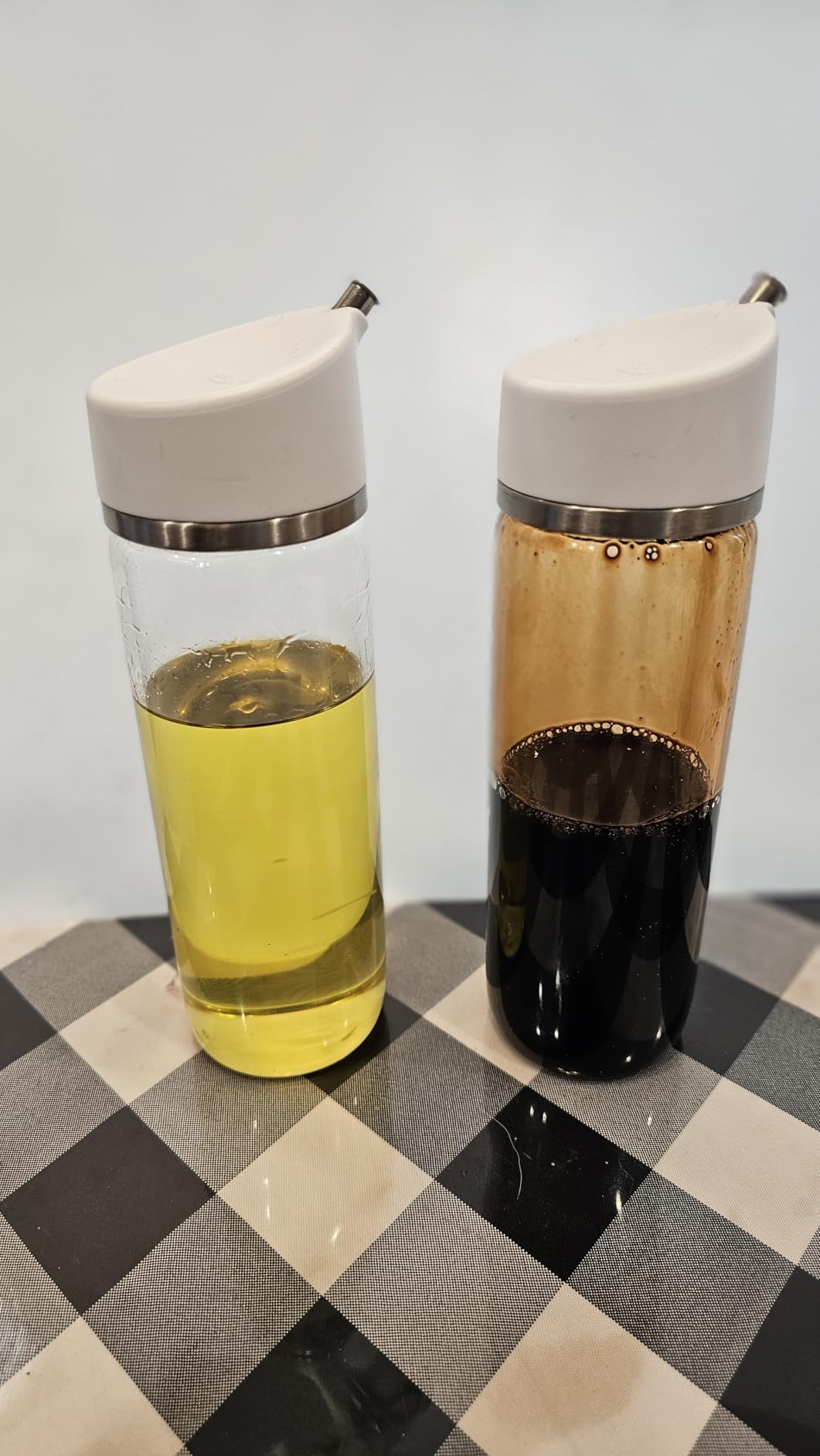 OXO Good Grips Precision Pour Glass Dispenser Set, 2 Piece Oil & Vinegar Set, Clear, White customer photo 1