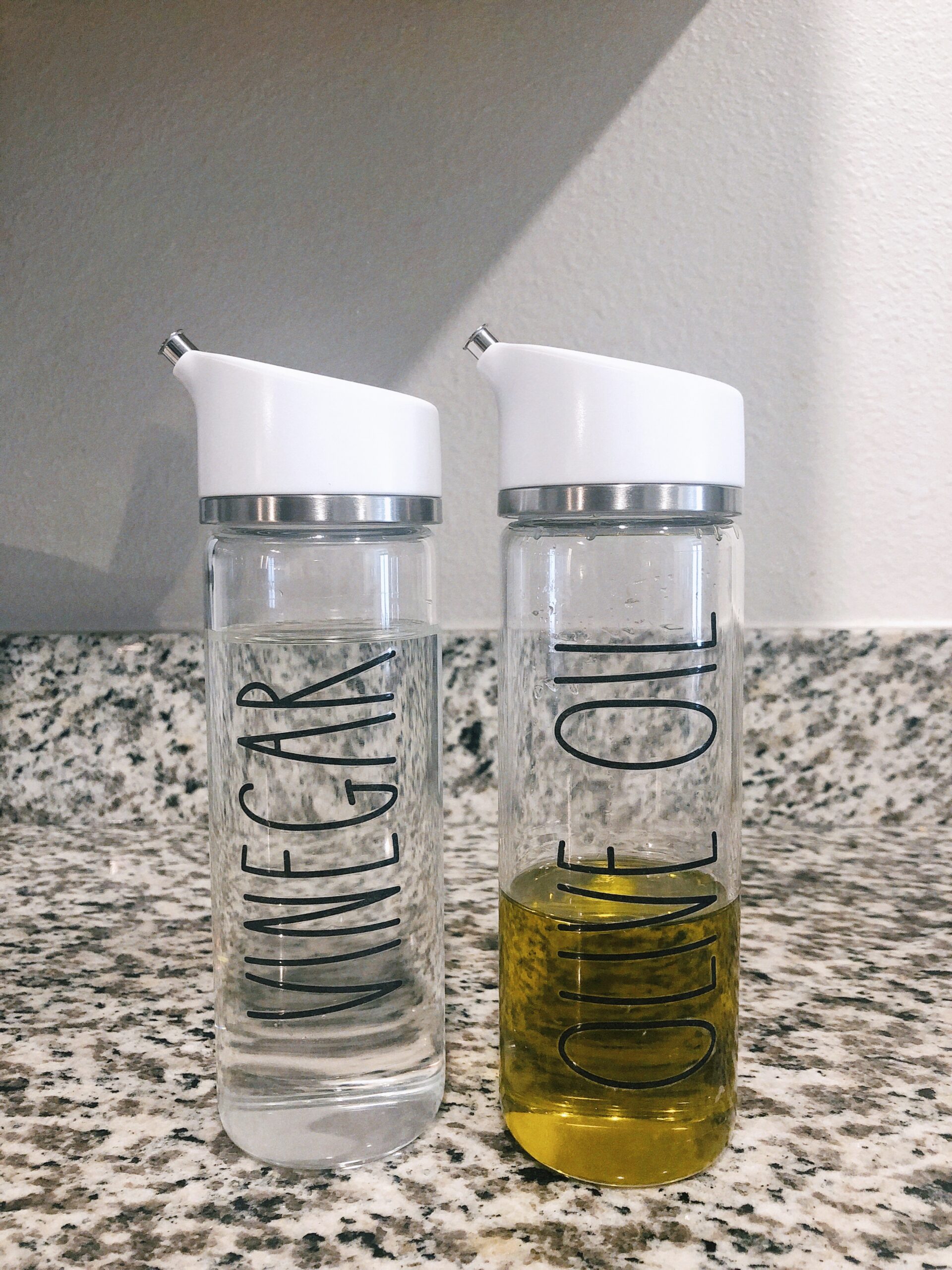 OXO Good Grips Precision Pour Glass Dispenser Set, 2 Piece Oil & Vinegar Set, Clear, White customer photo 2