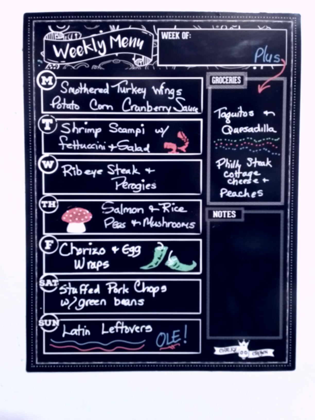 CHALKY CROWN Magnetic Dry Erase Menu Board for Fridge Includes 4 Liquid Chalk Markers - Weekly Meal Planner Blackboard, Grocery List & Notepad for Kitchen Refrigerator customer photo 1