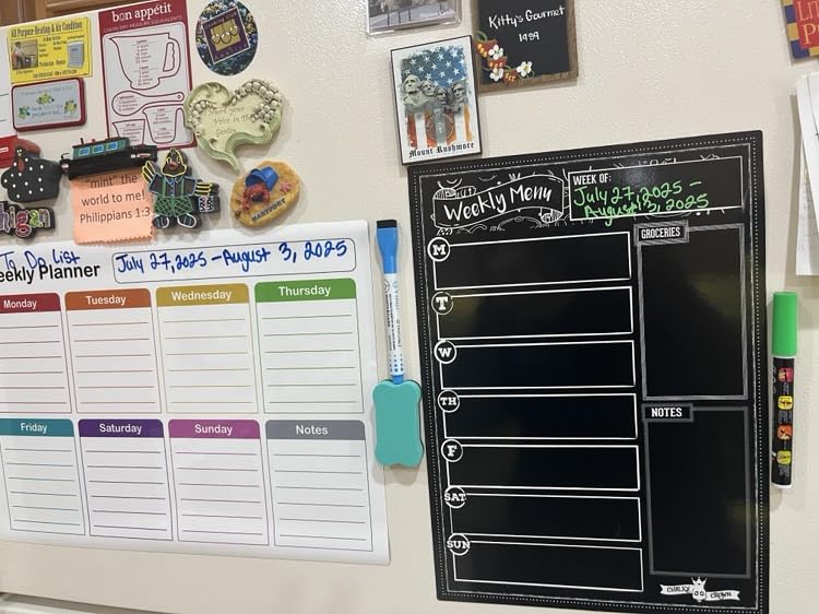 CHALKY CROWN Magnetic Dry Erase Menu Board for Fridge Includes 4 Liquid Chalk Markers - Weekly Meal Planner Blackboard, Grocery List & Notepad for Kitchen Refrigerator customer photo 2