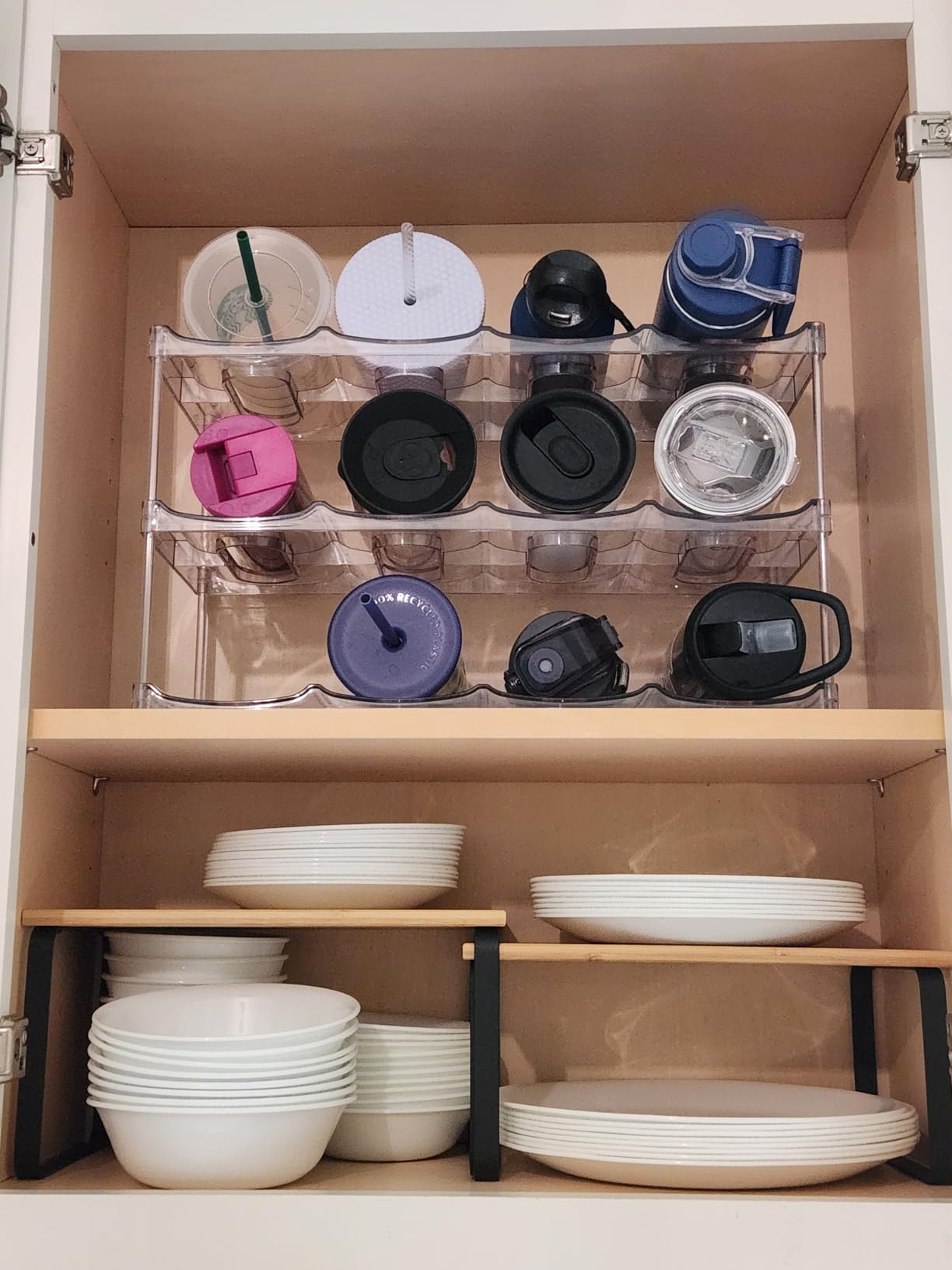 SONGMICS Cabinet Organizer Shelf, Set of 2 Kitchen Counter Shelves, Kitchen Storage, Spice Rack, Stackable, Expandable, Metal and Engineered Wood, Cloud White and Natural Beige customer photo 1