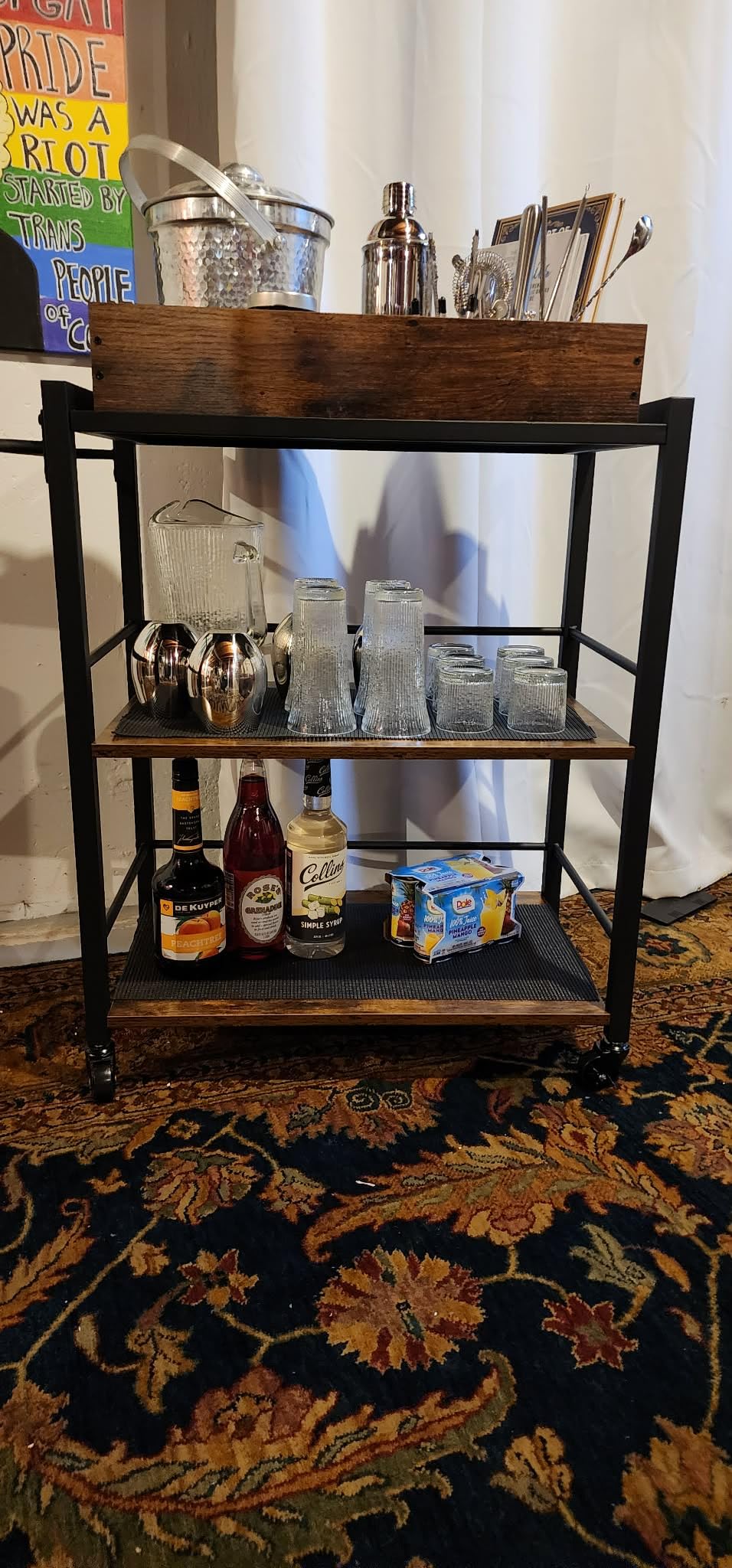 VASAGLE Kitchen Serving Cart with Removable Tray, 3-Tier Kitchen Utility Cart on Wheels with Storage, Rustic Brown and Black customer photo 1