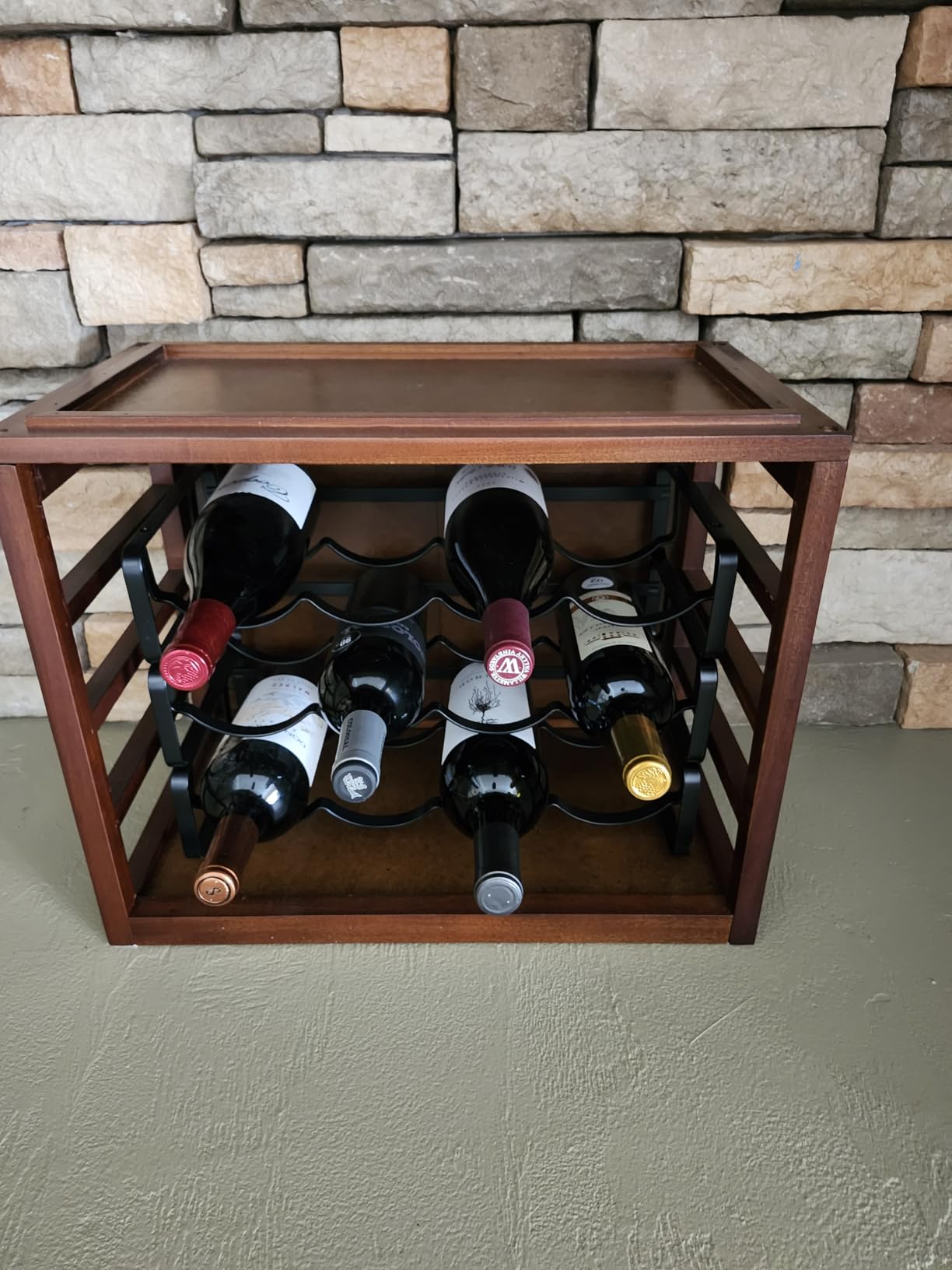 Amazon Basics Tabletop Stackable 4-Bottle Metal Wine Rack, Wine Storage, Space Saving, No Assembly Required, 3.74