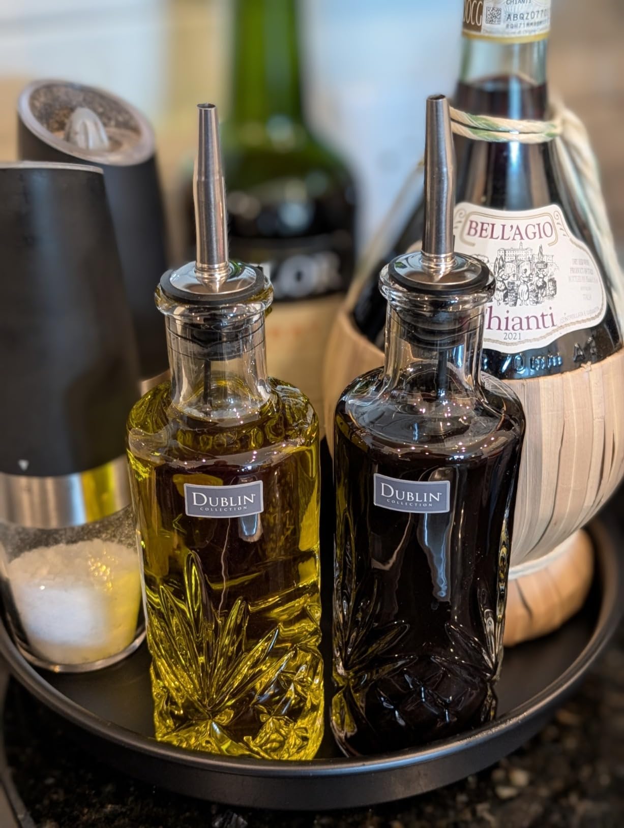 Godinger Oil and Vinegar Dispenser Cruet Set, Condiment Pourer Bottle - Dublin Collection customer photo 2