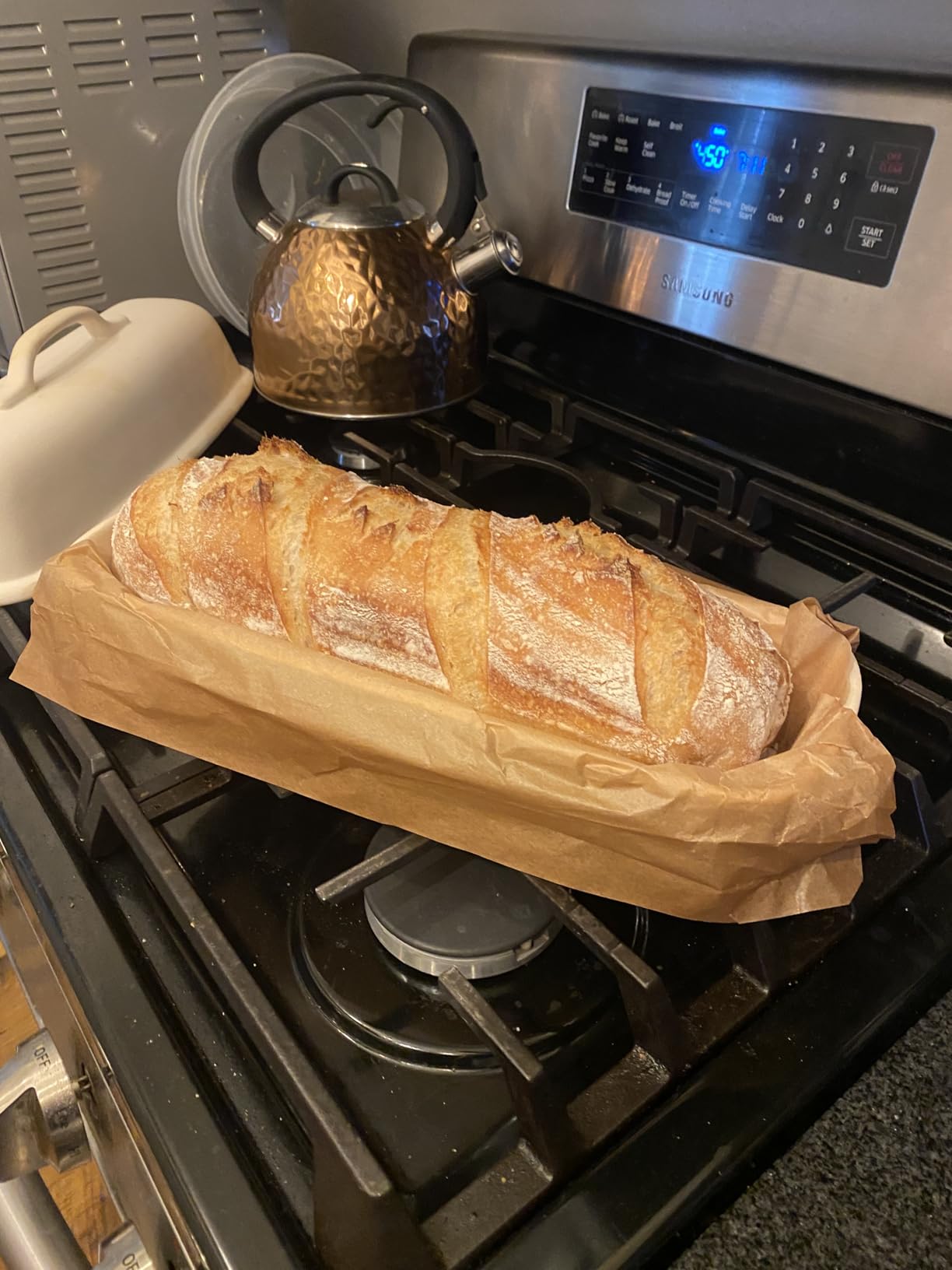 Sassafras Superstone Covered Bread Baker with Lid - Bisque Glazed Exterior and Unglazed Interior Stoneware Bakeware - Bakes an Artisan Italian Bread with Crusty Crust and a Light Crumb customer photo 2