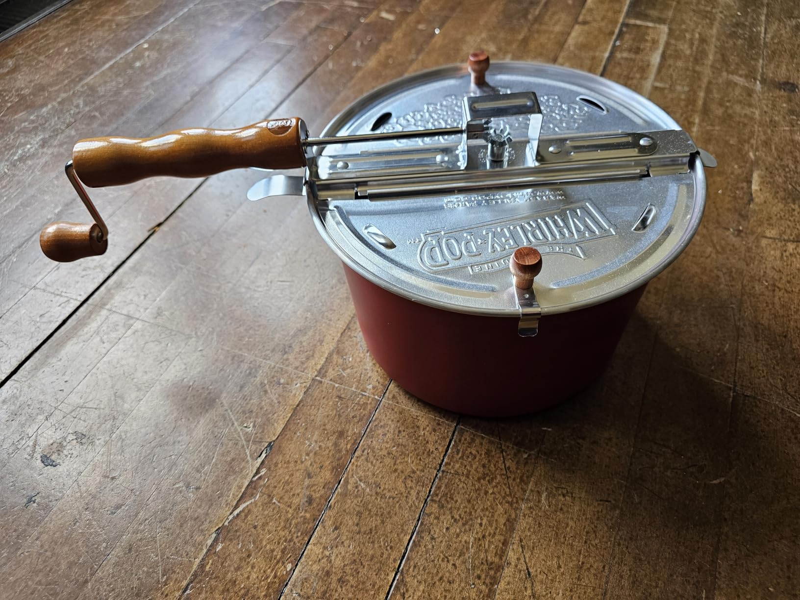 Original Whirley Pop Popcorn Machine - 3-Minute Stovetop Popcorn Maker - Wabash Valley Farms - Aluminum Pot With Metal Gears - Red customer photo 1