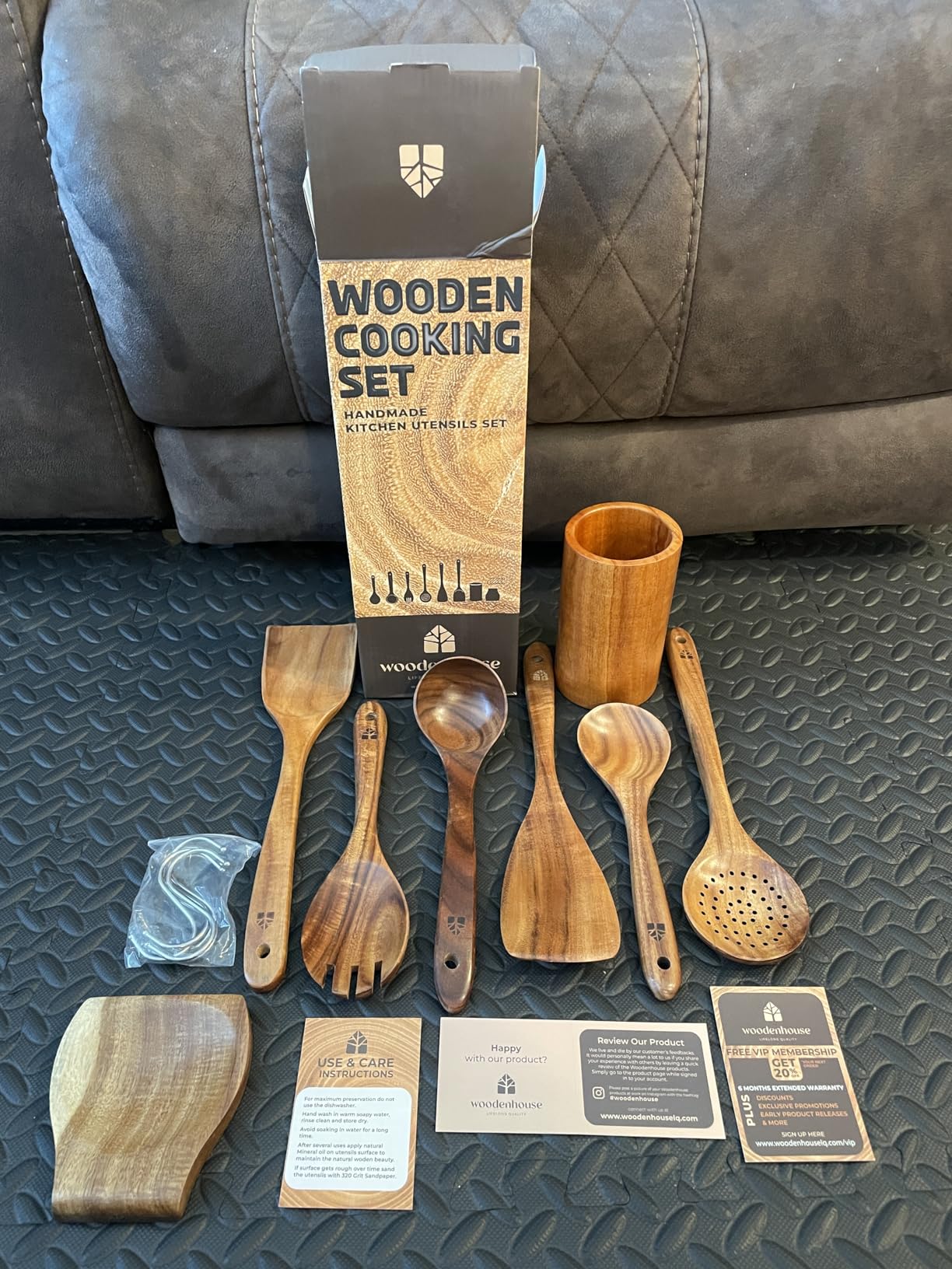 Wooden Utensil Set 8 Pcs - Sturdy & Easy to Clean, Natural Teak Wooden Spoons for Cooking - Non-Scratch Cooking Utensils with Spatula, Turner, Ladle, Spoons, Skimmer, Holder, Spoon Rest & 6 Hooks customer photo 2