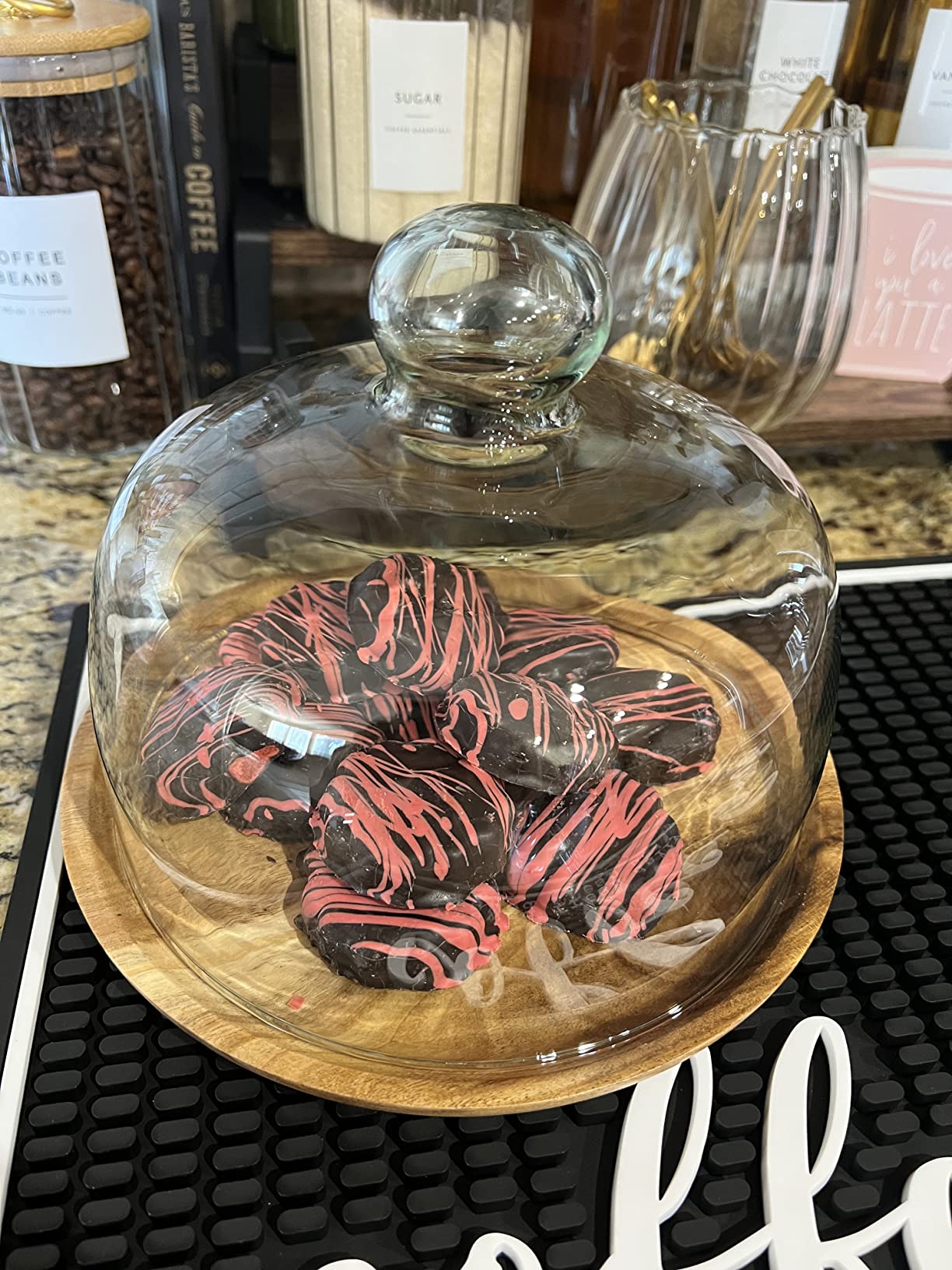 MyGift Cloche Dome Clear Glass Dessert Cheese Serving Tray 7.5 Inch with Acacia Wood Base customer photo 2