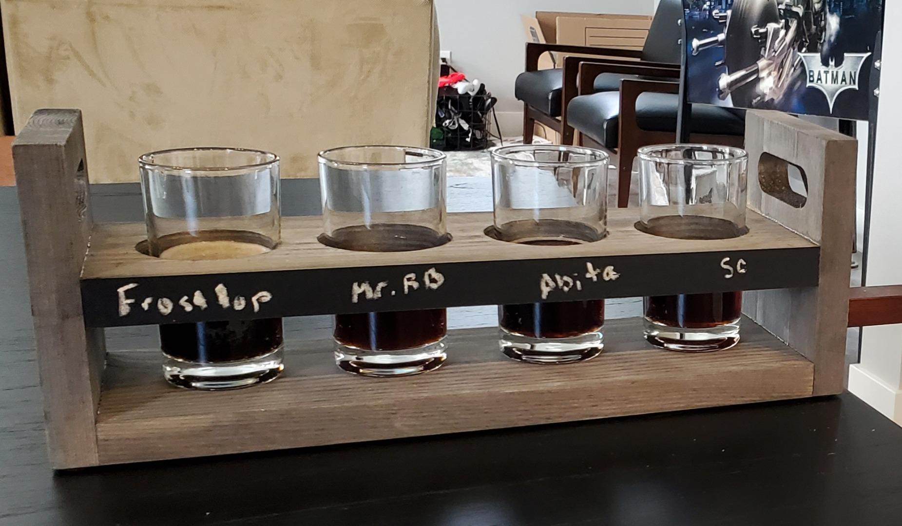 MyGift Beer Flight Sampler Tray Set of 2 Gray Wood Tasting Paddle Caddy | Includes Chalkboard Labels, Four Tasting Glasses, Entertaining Essential, Beverage Sampling, Rustic Bar Decor customer photo 1