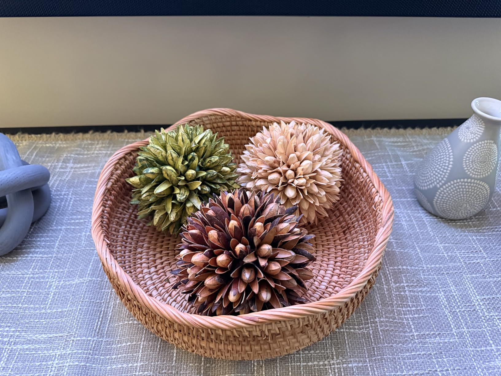 Round Rattan Fruit Baskets Woven Storage Bowls Key Holder Stackable for Shelf Kitchen Tabletop Natural Set of 3 customer photo 1