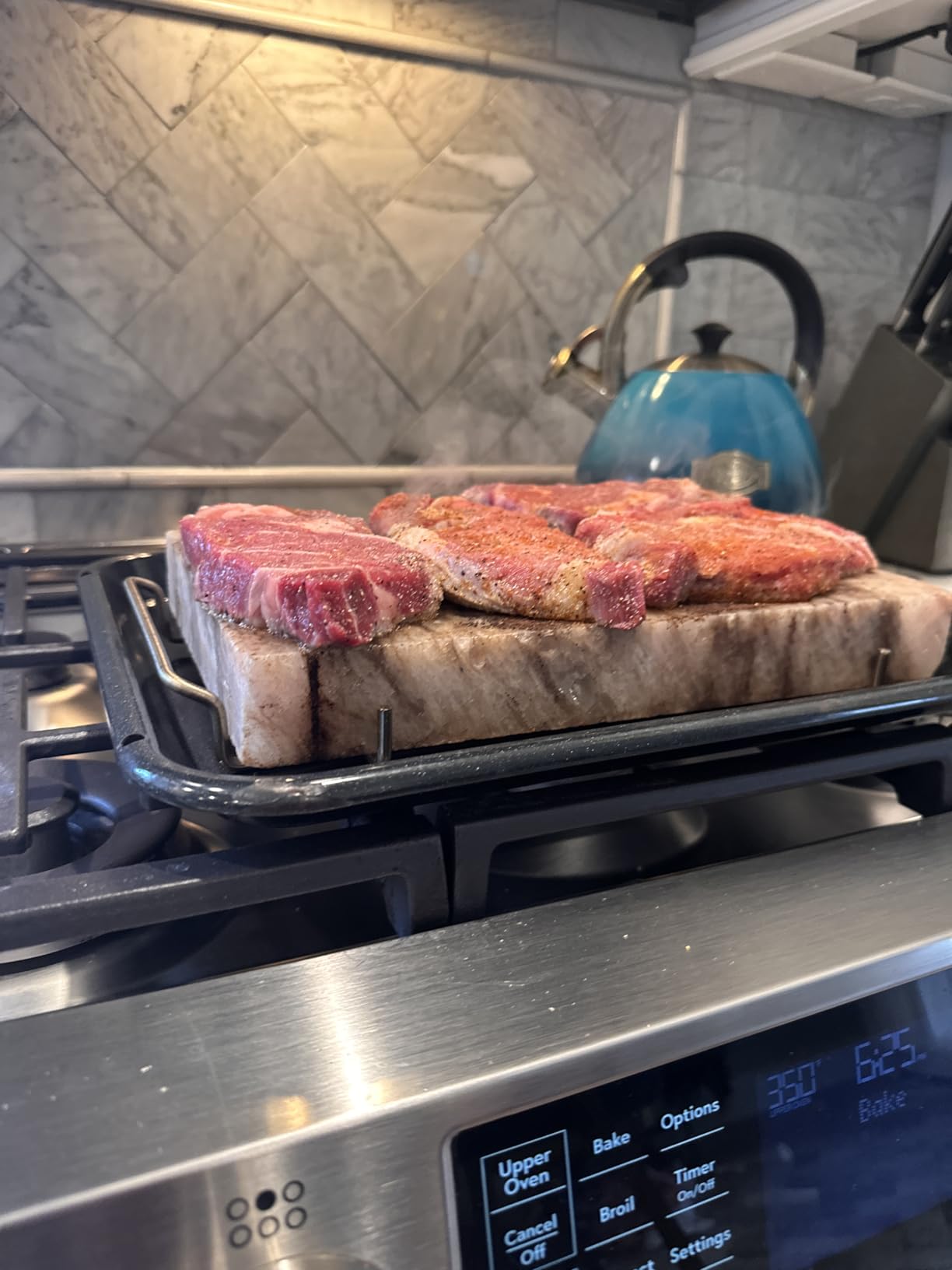 UMAID Himalayan Salt Block For Grilling, Cooking, Cutting and Serving, 8X8X1.5 Food Grade Himalayan Pink Salt Stone on Stainless Steel Plate & Recipe Pamphlet customer photo 1