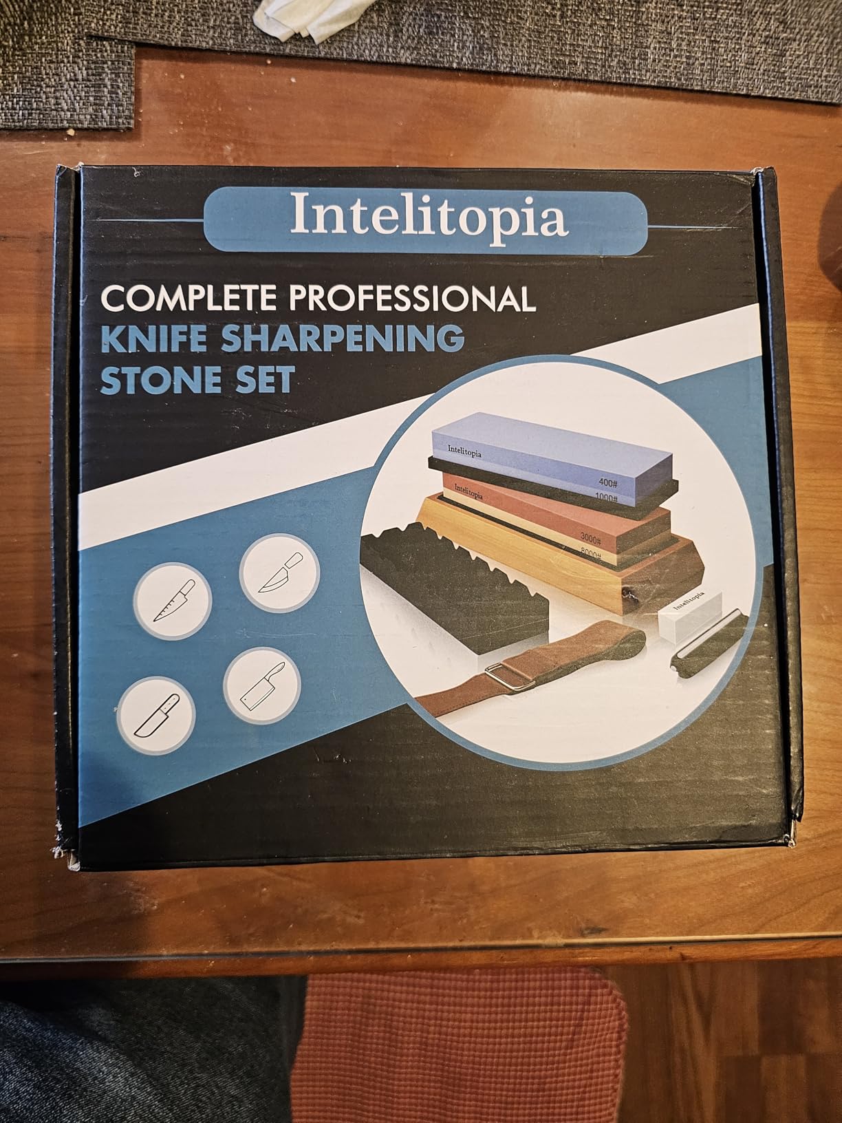 Intelitopia Complete Knife Sharpening Stone Set - Dual Grit Whetstone 400/1000 3000/8000 with Leather Strop, Flattening Stone, Bamboo Base customer photo 2