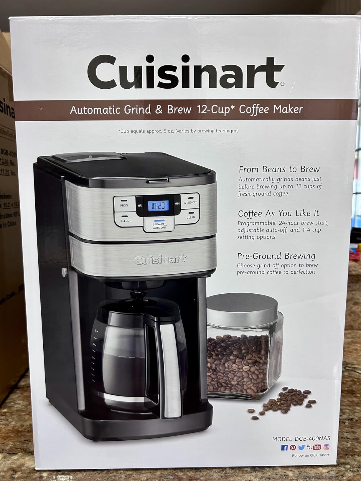 Cuisinart Automatic Grind & Brew 10-Cup Coffee Maker with Blade Grinder, Programmable Coffee Machine Glass Carafe with 1-4 Cup Setting, Brew Pause, Grind-Off Option, DGB-450NAS, Black/Stainless Steel customer photo 2