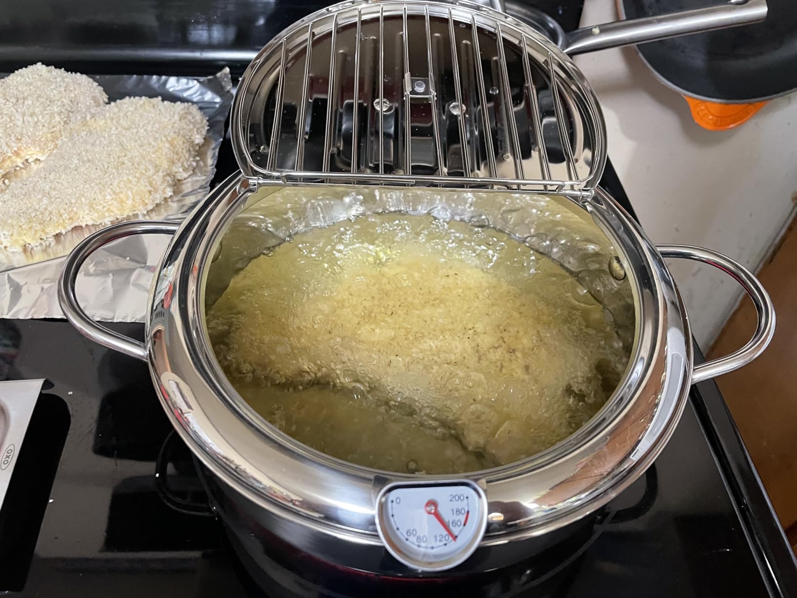 Deep Fryer Pot, Japanese Tempura Frying Pot 304 Stainless Steel Small Deep Fryer with Thermometer, Lid And Oil Drip Drainer Rack customer photo 1