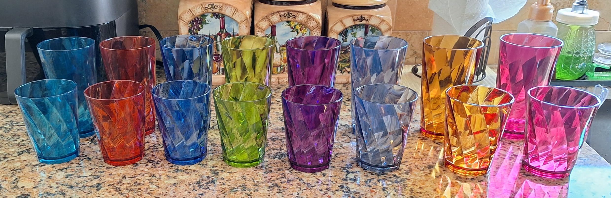 US Acrylic Optix Plastic Reusable Drinking Glasses (Set of 8) 20oz Water Cups in Jewel Tone Colors | BPA-Free Tumblers, Made in USA | Top-Rack Dishwasher Safe customer photo 2