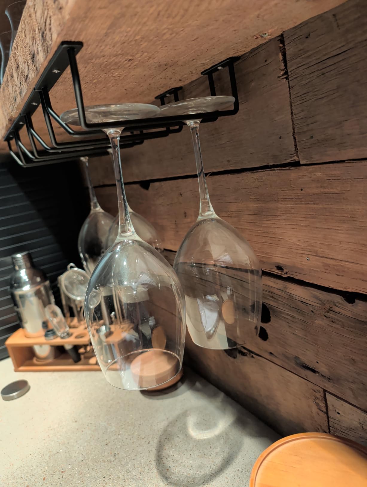 10.8 Inch Black Wine Glass Rack, Under Cabinet Wine Glass Holder, Metal Stemware Rack Hanger for Kitchen Storage (2 Pack) customer photo 2