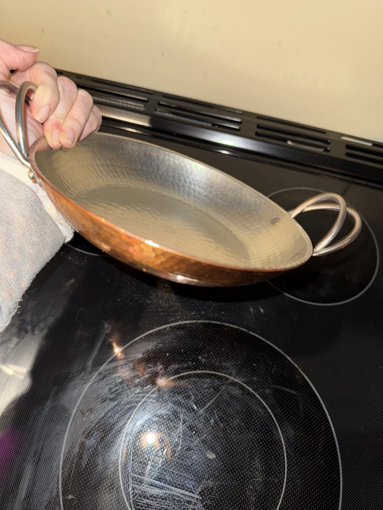 Sertodo 10 Inch Hand-Hammered Copper Paella Pan | Heavy-Gauge Pure Copper Frying Pan & Skillet | Artisan Cookware for Cooking & Serving - Alicante Style customer photo 1