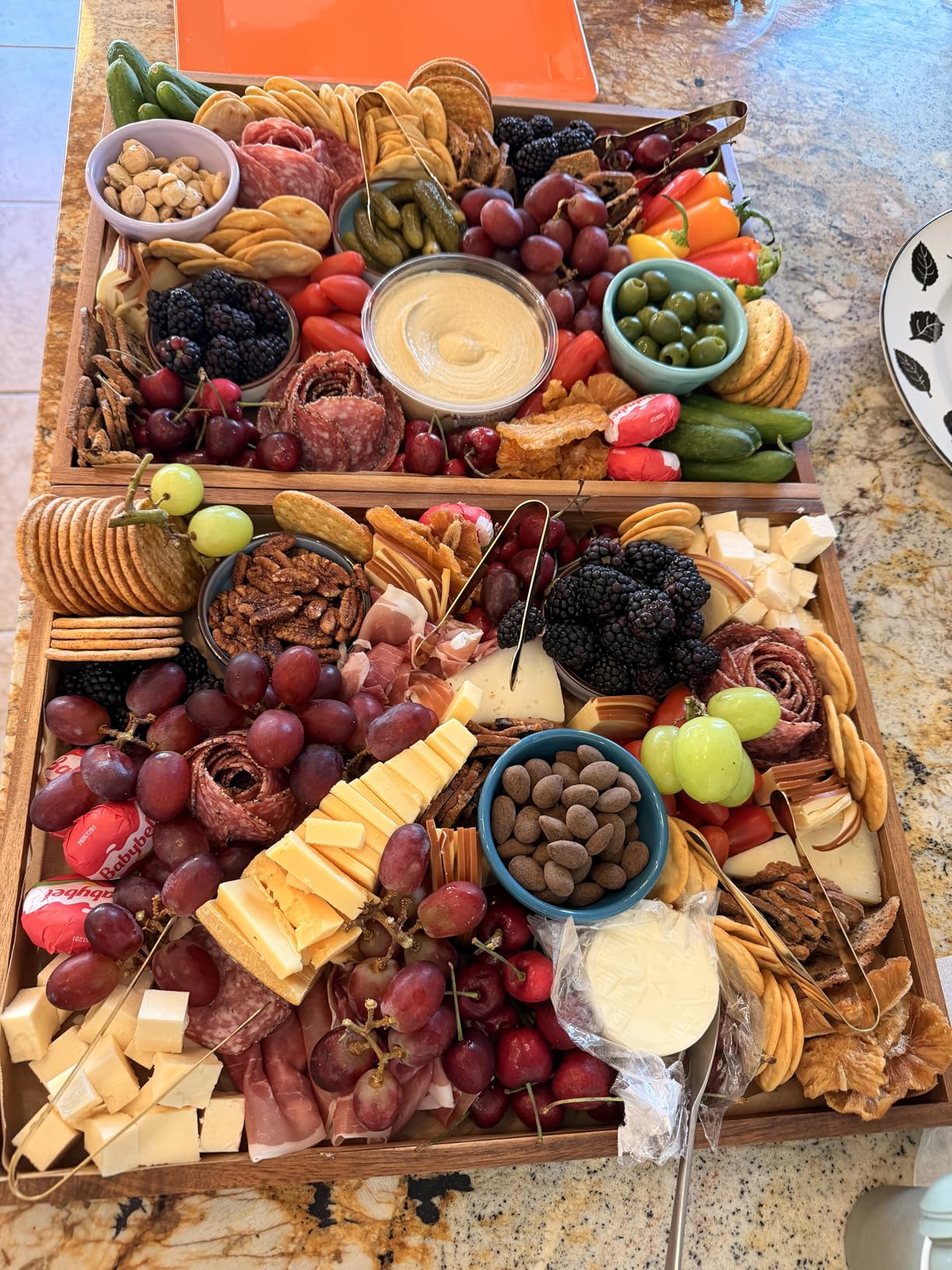 Acacia Wood Serving Tray with Handles Set of 2 - Decorative Serving Trays Platter for Breakfast in Bed, Lunch, Dinner, Patio, Ottoman, Coffee Table, BBQ, Party -Great for Lap &Couch customer photo 1