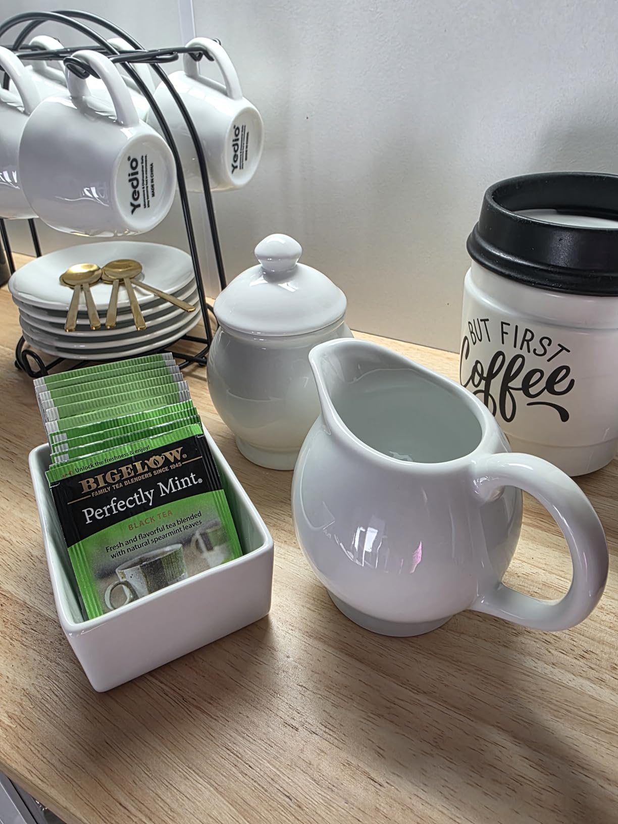 KooK Sugar and Creamer Set, 3 Piece, Pitcher, Sugar Bowl with Lid and Spoon, Sweetener Holder (White) customer photo 1