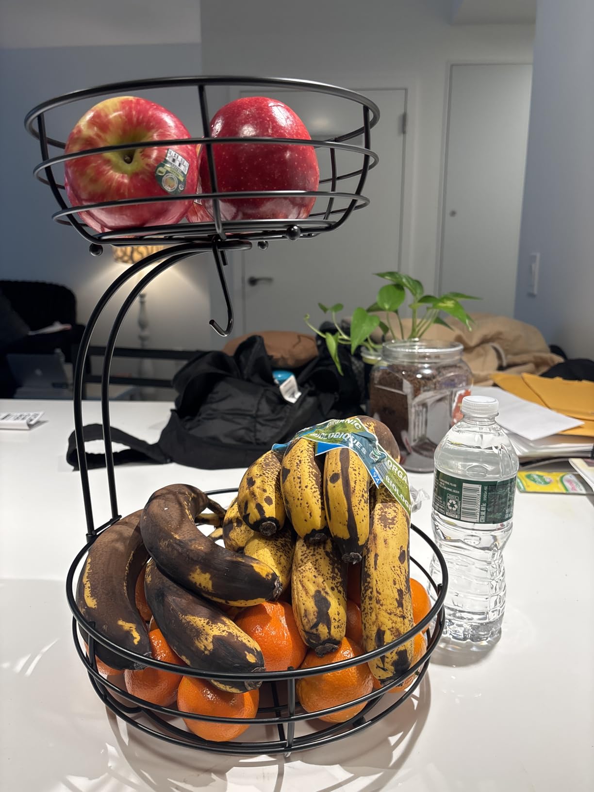 Auledio Iron 2-Tier Countertop Fruit Vegetables Basket Bowl Storage With Banana Hanger, Black customer photo 2