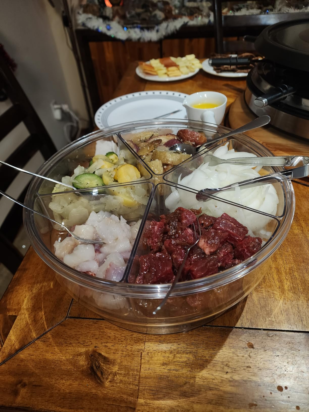 2-in-1 Electric Fondue Pot Set & Raclette Grill Combo (8 Person), 1500W Indoor Tabletop BBQ with 600ml Stainless Steel Cheese/Chocolate Melting Pot, Dual Thermostats for Holiday Family Parties customer photo 2