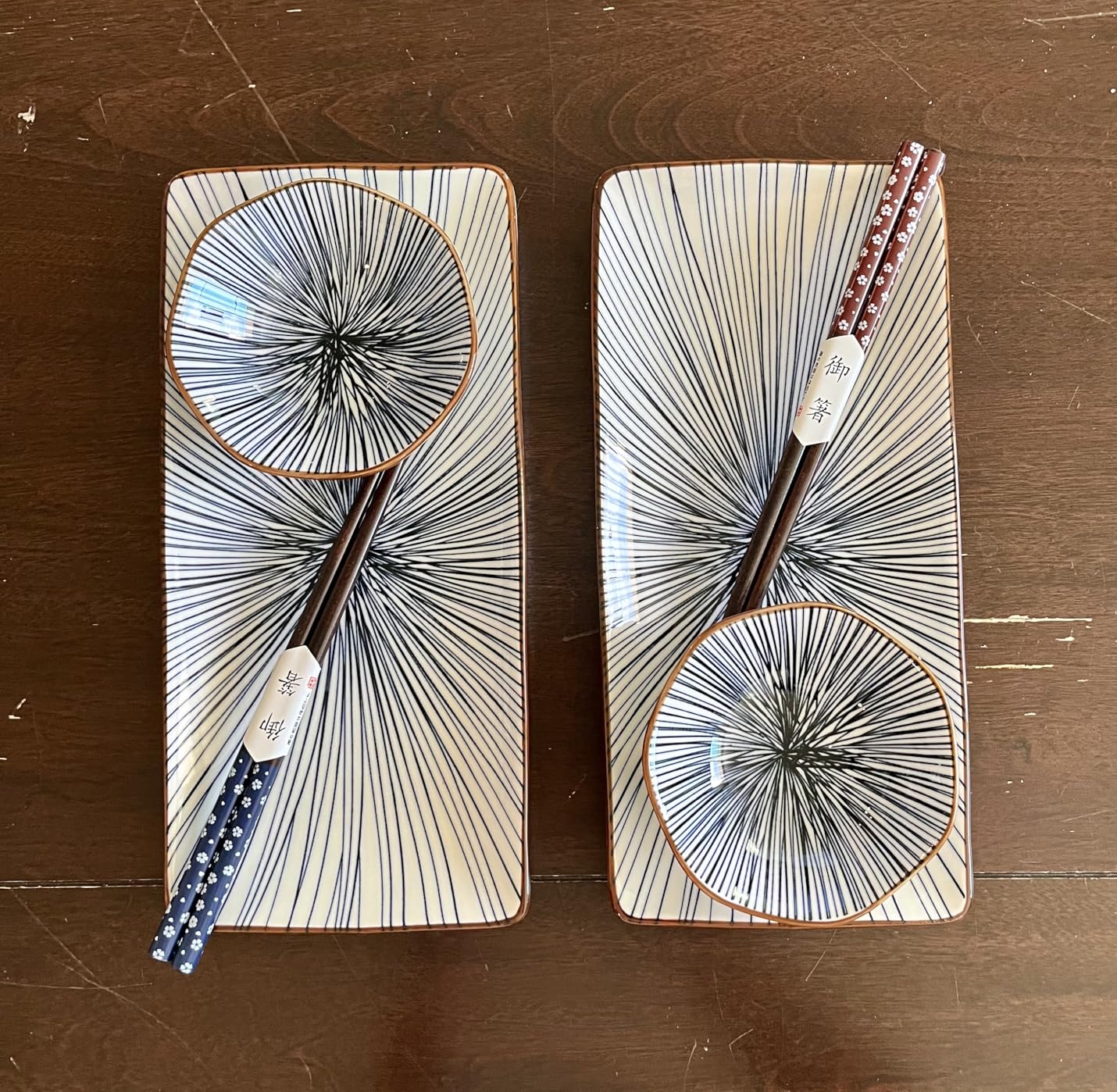Japanese Style Sushi Plate Set for 2, 6-Piece Porcelain Serving Set with 10