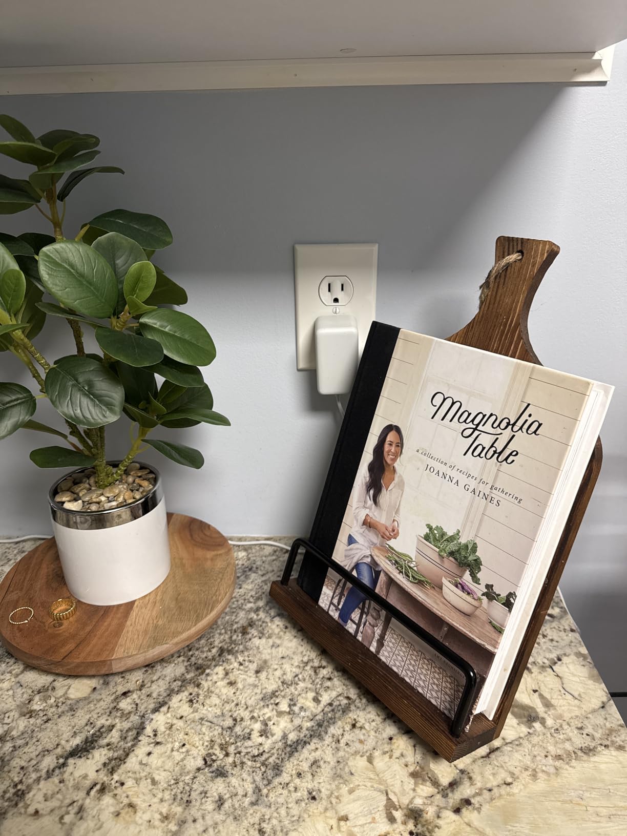 Cookbook Stand for Kitchen Counter Wood Adjustable Recipe Book Holder Stand iPad Rustic Holder Thanksgiving Day Christmas Gift for Mother, Grandma, Women customer photo 1