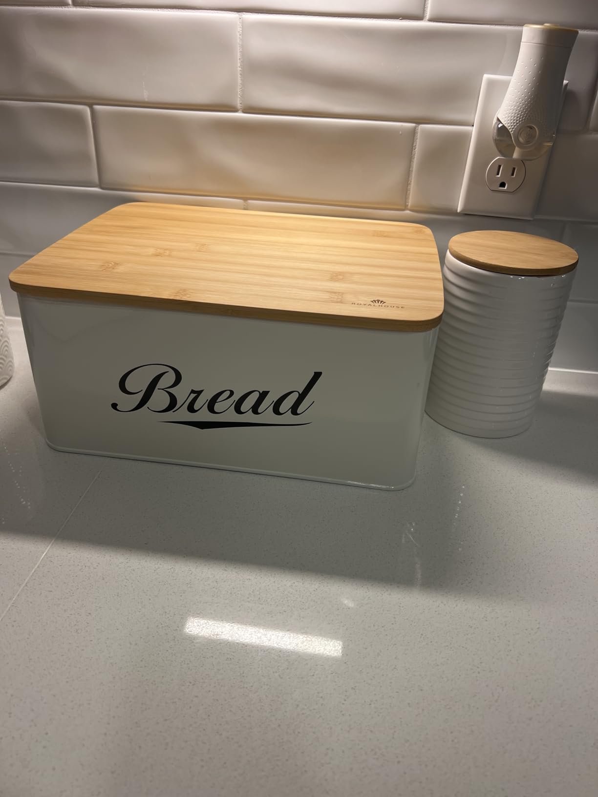 RoyalHouse Premium Metal Bread Box with Bamboo Lid, Stainless Steel Large Bread Bin Storage Container And Organizer for Kitchen Countertop, Vintage Style Kitchen Decor customer photo 1