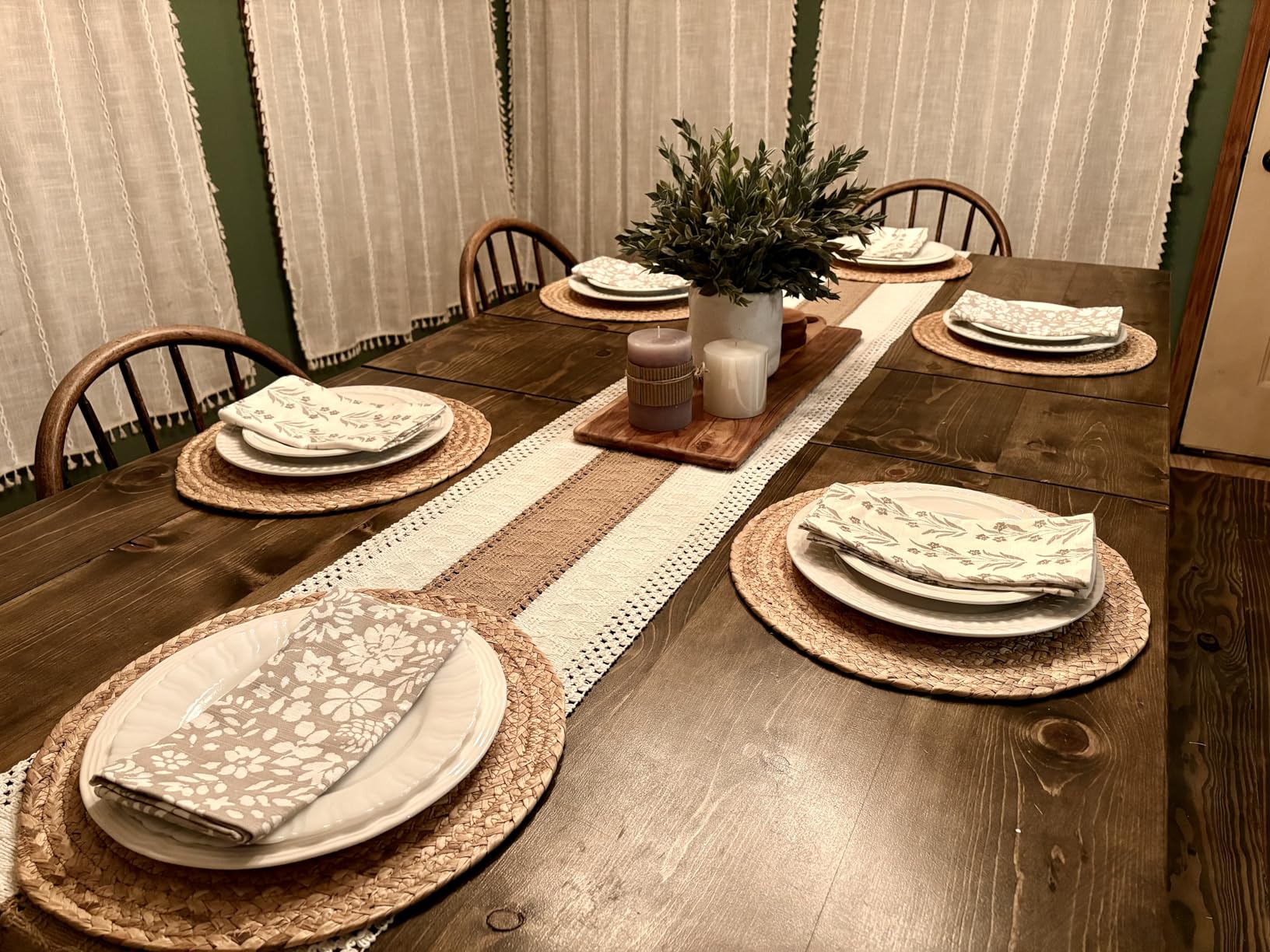 Woven Placemats Round Placemats Set of 6, 13.5 Inch Wicker Placemat Circle Rattan Placemats Farmhouse Boho Braided Natural Water Hyacinth Place Mats for Indoor & Outdoor Table Decor customer photo 2