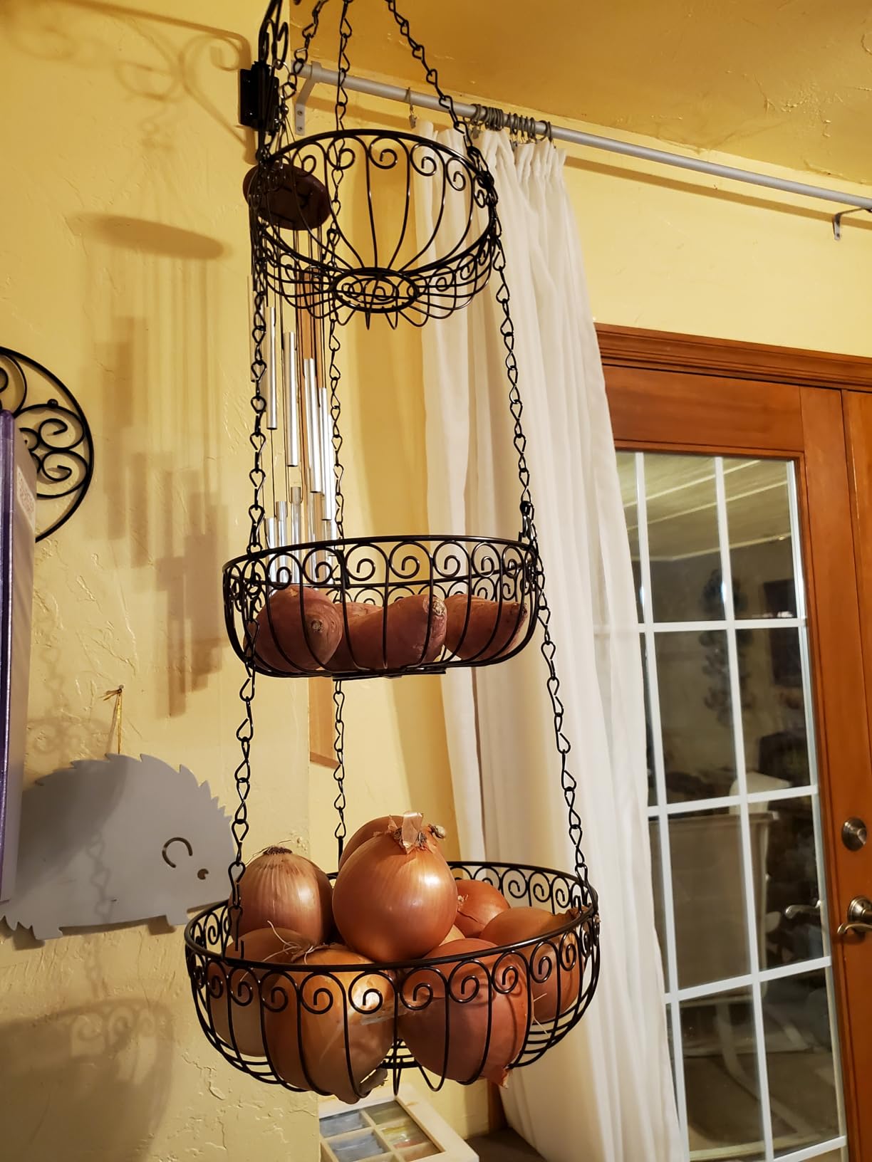 Simple Houseware Adjustable Metal Hanging Fruit Basket, Oblate, Black, 11