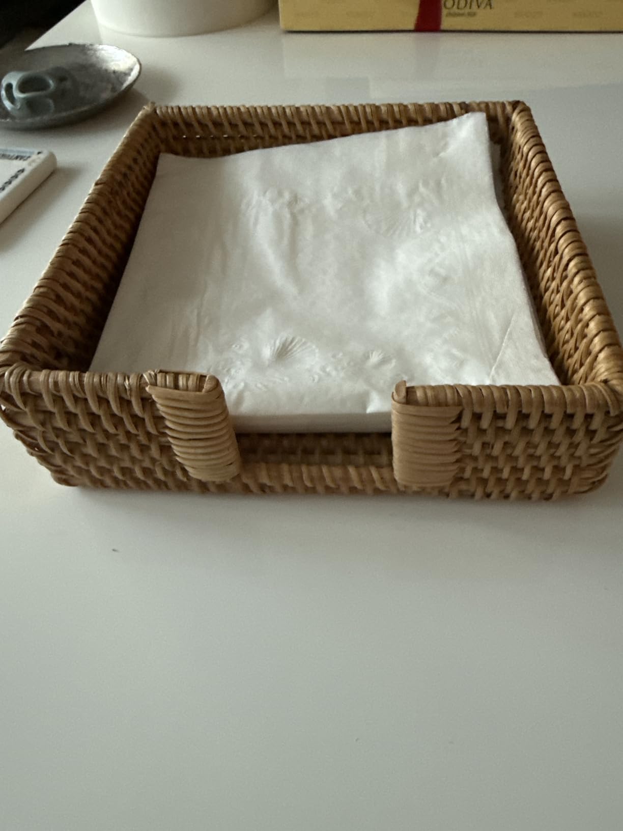 Rattan Napkin Holder Square, Napkin Holders for Paper Napkins, 7.5