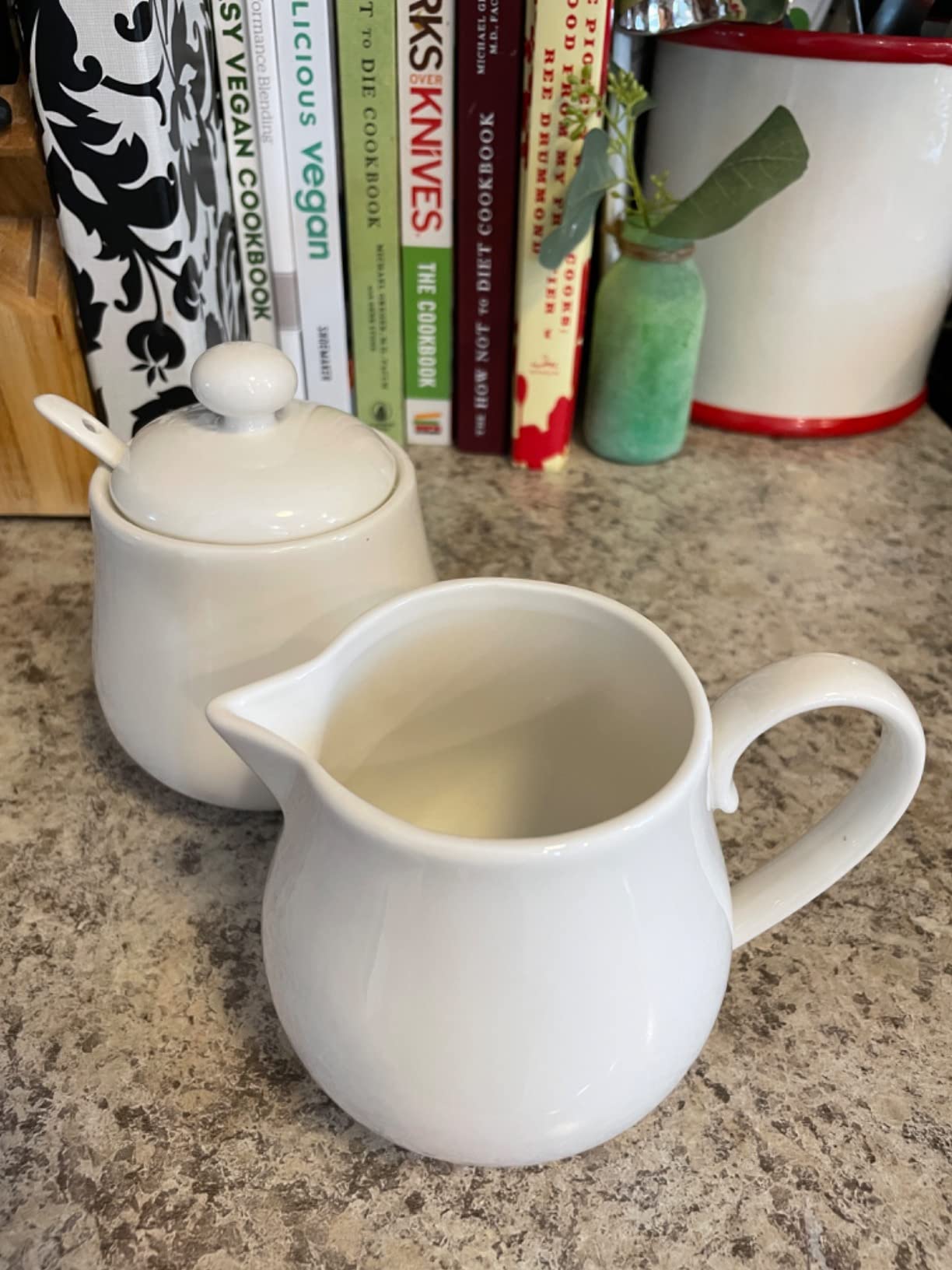 Sweese 12 Ounce Porcelain Sugar and Creamer Set, Coffee Serving Set, 3 Piece with Creamer Pitcher, Sugar Bowl with Lid and Spoon customer photo 2