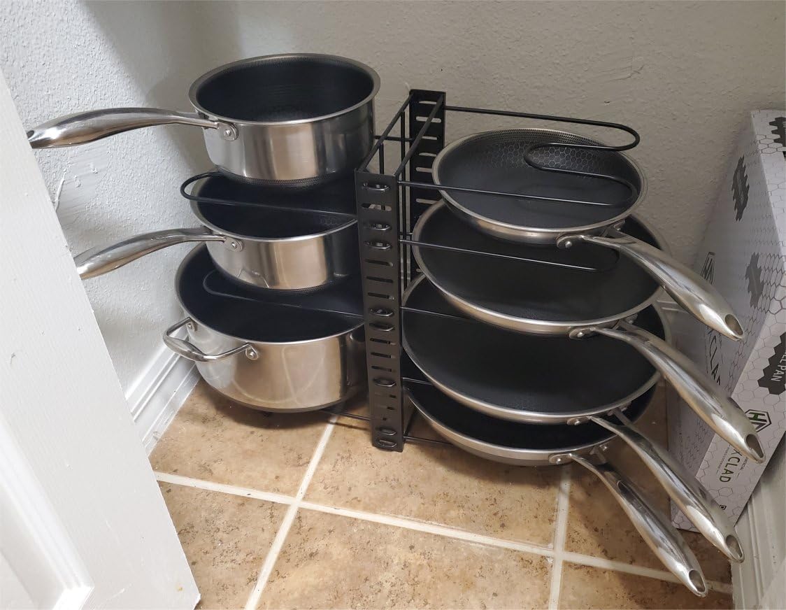 Housolution Pot and Pan Organizer Rack for Cabinet, Expandable Pot Lid Organizer Holder with 14 Adjustable Dividers, Fully Expanded Size 22.83
