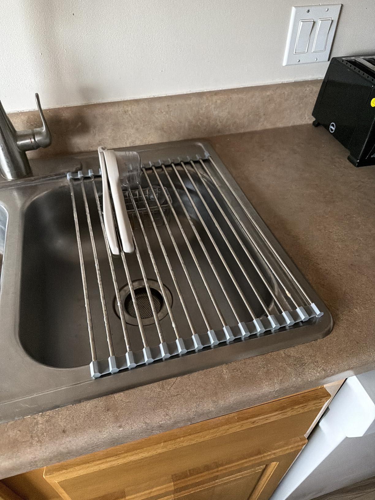 MECHEER Over The Sink Dish Drying Rack, Roll Up Dish Drying Rack Kitchen Dish Rack Stainless Steel Sink Drying Rack, Foldable Dish Drainer, 17.5''x11.8'' customer photo 1