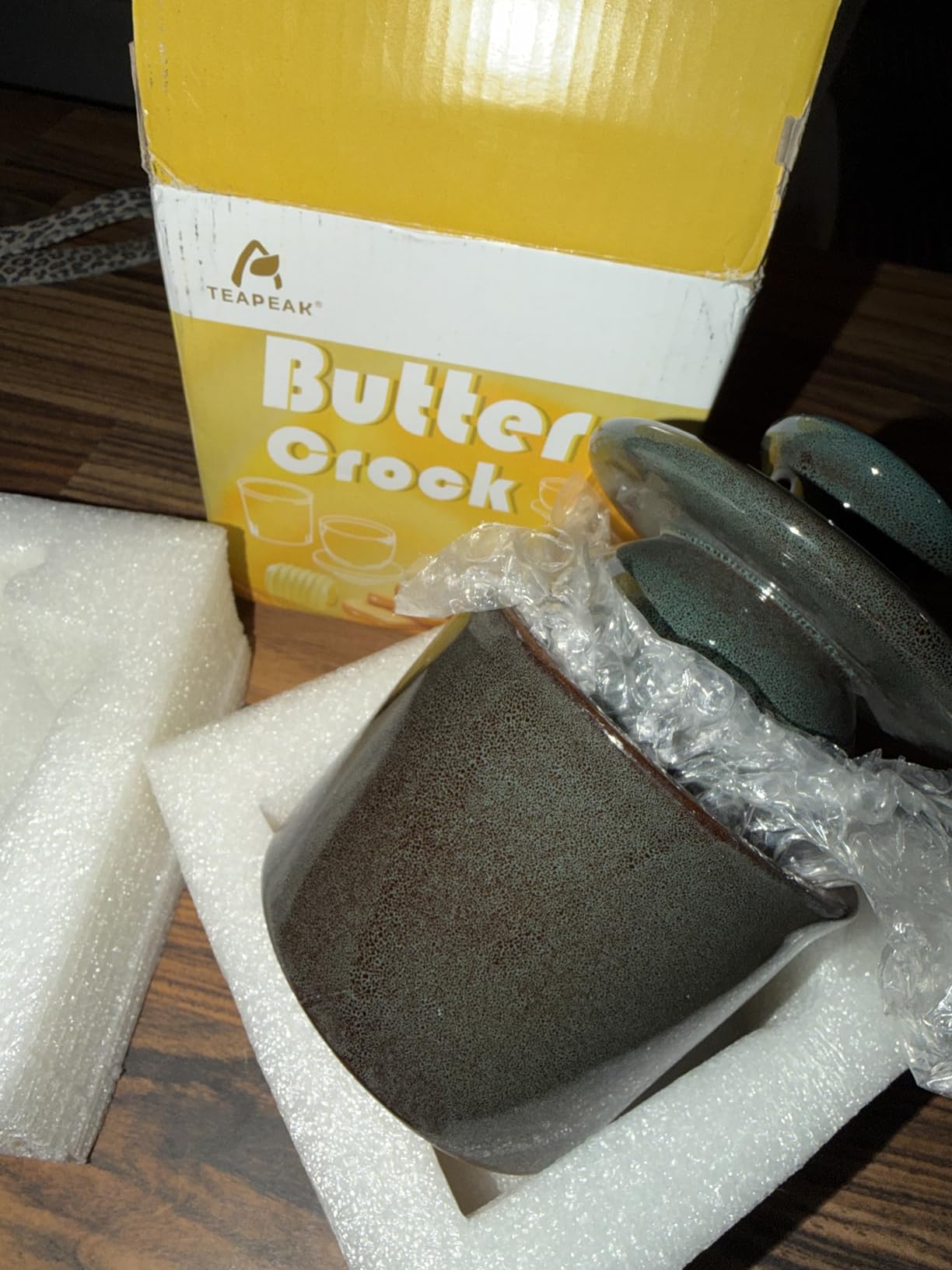 Pottery Butter Crock with Lid, Ceramic Butter Dish with Water Line, Countertop Butter Keeper, Butter Holder for Countertop, Greenish Brown customer photo 1